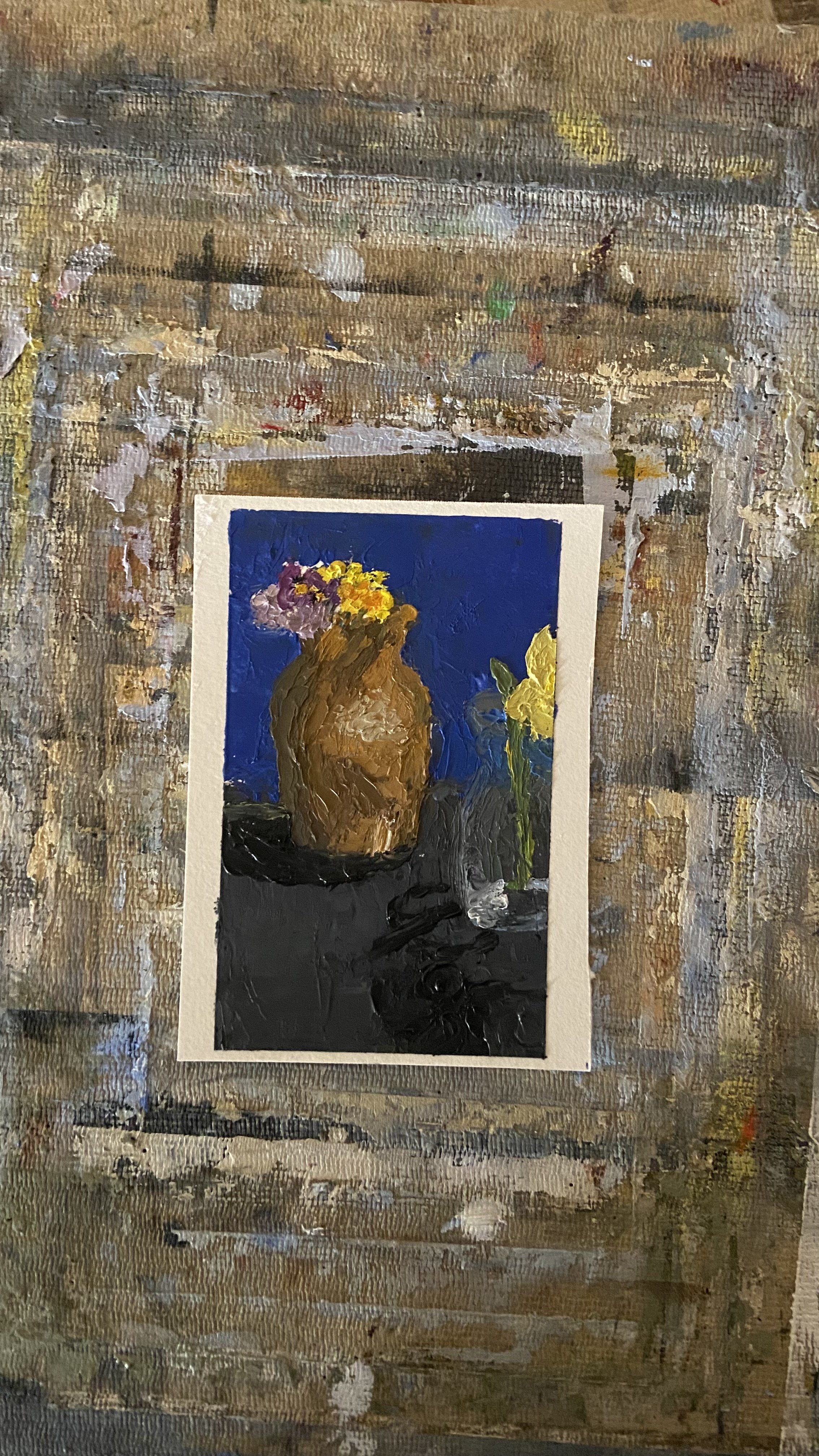 "Flowers in Vases" 2023, Oil paint, 5" x 7" 