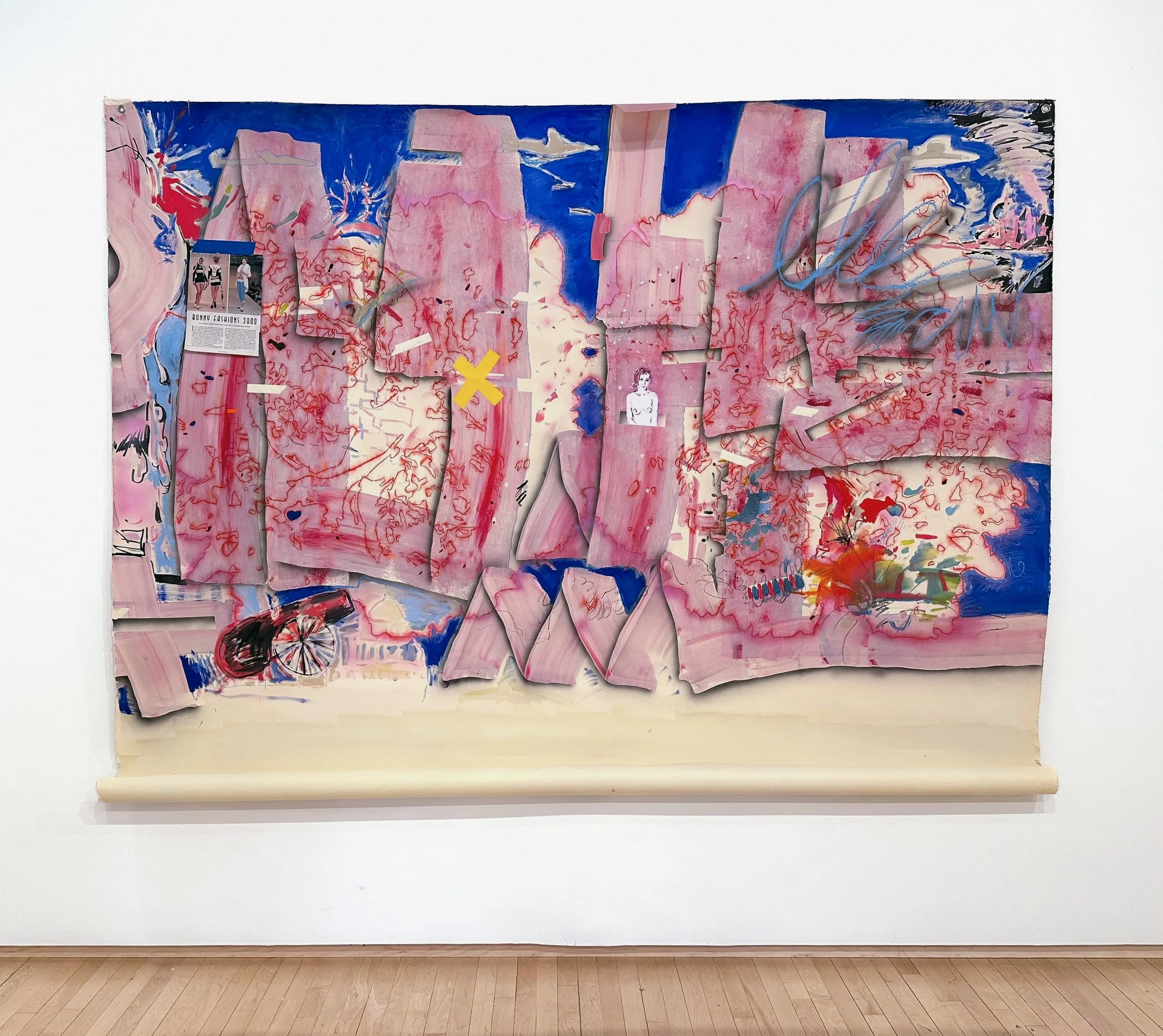 "atlas as a girl"
2026 
batter, pink slime, oil, acrylic, ink and grommets on paper, Photo Credit: John Carlano