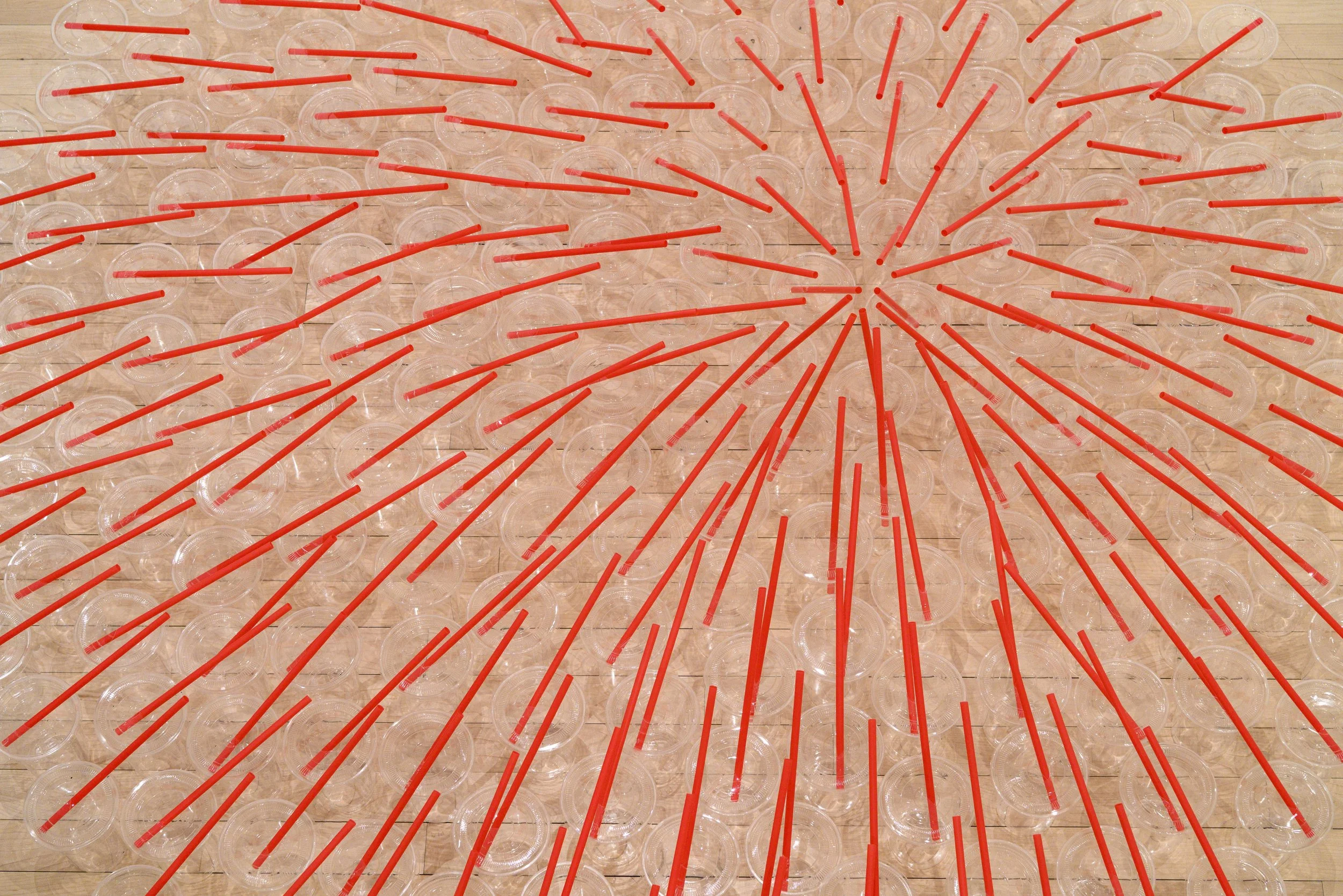 "Chorus" (detail)
Plastic cups and straws. 7" x 40" x 40".
Photo credit: Constance Mensh.