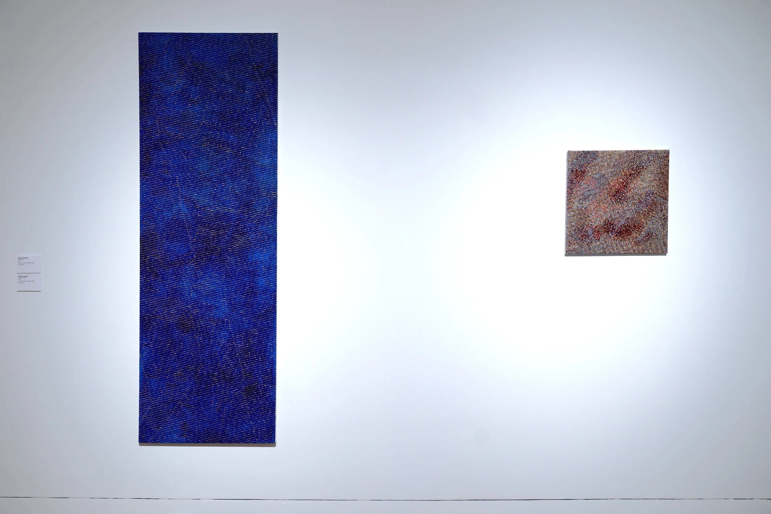 Brianna Howard, 
Noise Floor, 
2026, 
Acrylic on canvas mounted on wood. 
72" x 24" x 1/2"
and
Brianna Howard,
Between Stations, 
2026, 
Acrylic on canvas mounted on wood. 
18" x 18" x 1/2" 