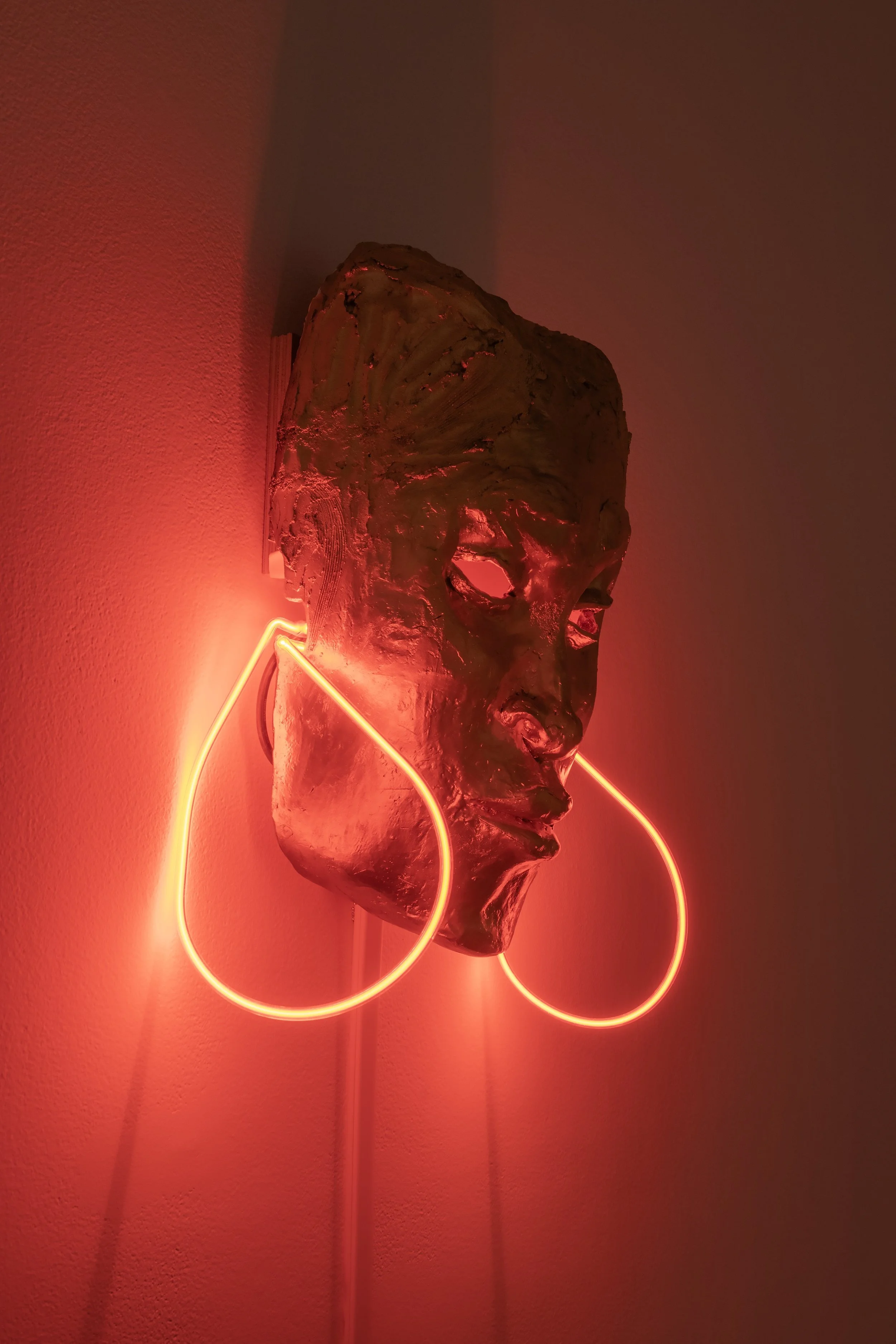 "I'll be the Light" (detail), Installation, ceramic, neon and plastic orange milkcrates, 84" by 24" Photo Credit: John Carlano