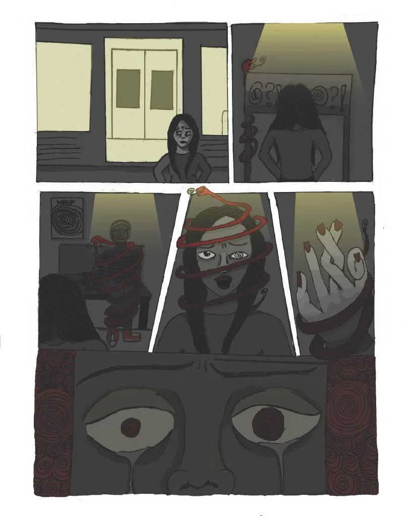 "Train Station" (page 3), 2026, Ink on paper and photoshop, 8" x 10"