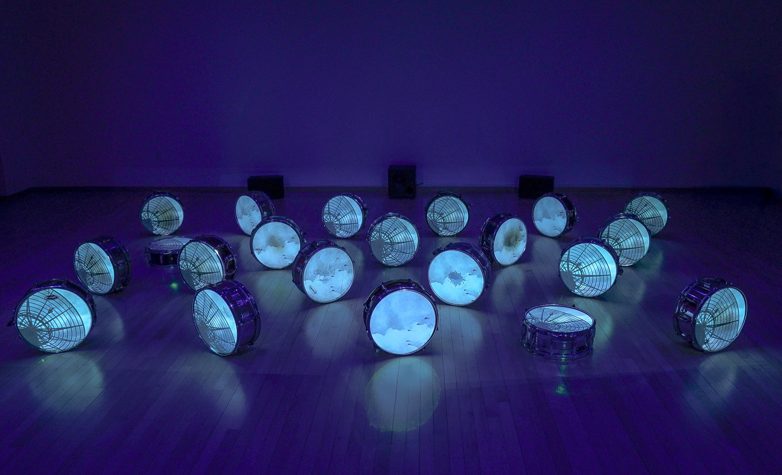 "STAGING" (still)
04:30 video projection on snare drums, speakers, subwoofer, sub amp, global trusses. Dimensions variable.
Photo Credit: Dilmar Mauricio