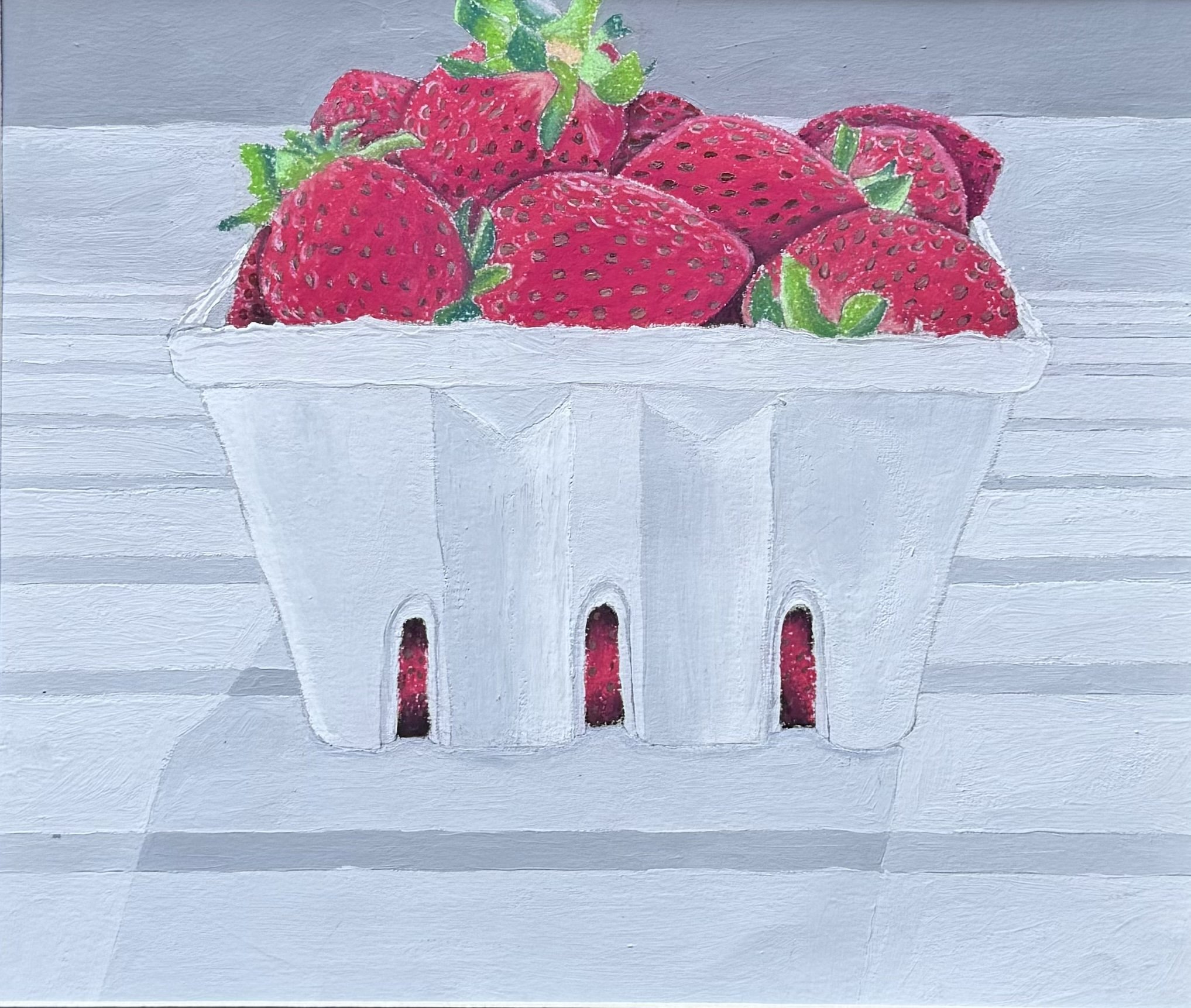 "Strawberries" 2022, Acrylic + chalk pastel on paper, 11" x 12"