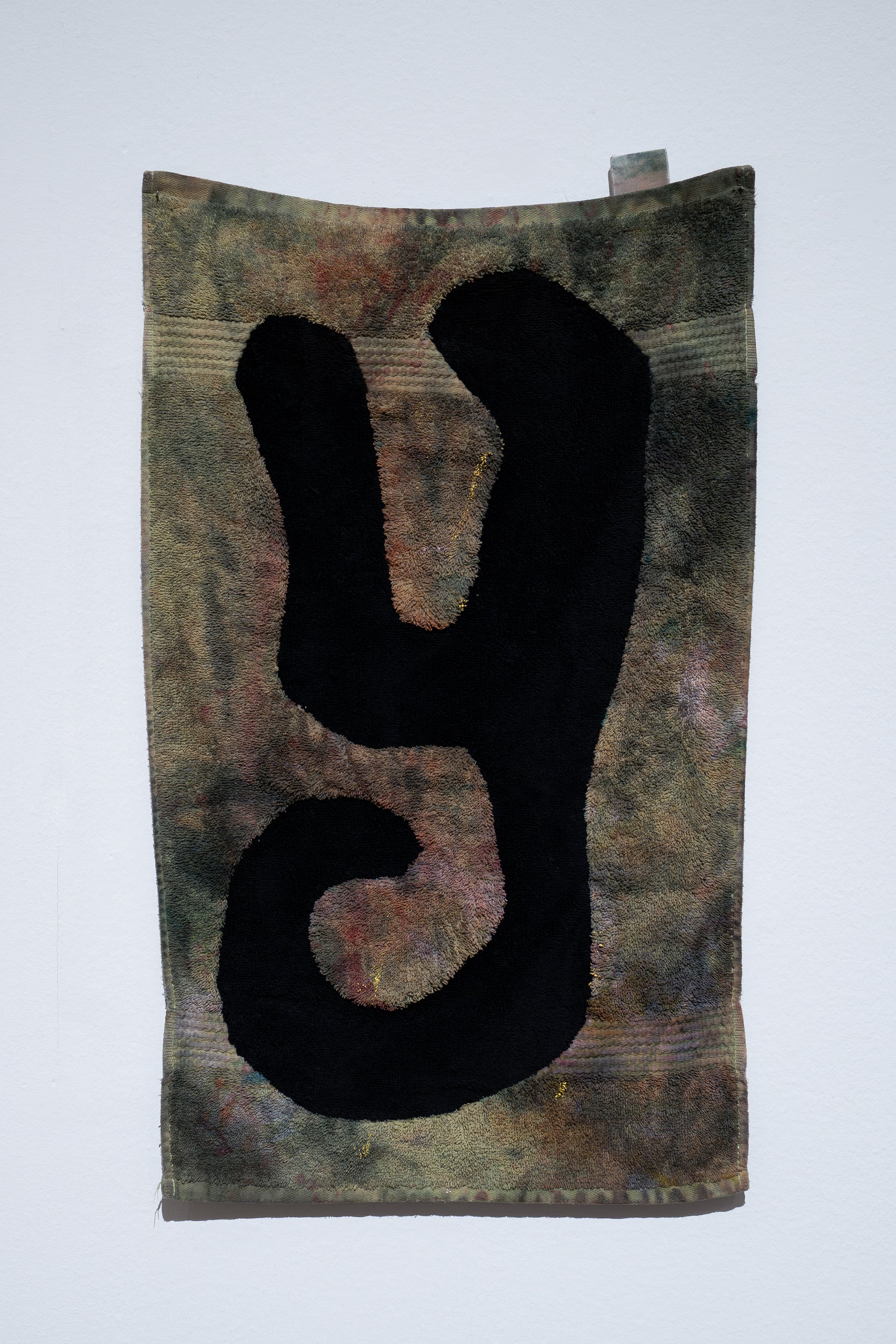 Will Grimm, 
Flooded, 
2026, 
Hand-stitched post-mortem dye kitchen rags. 
14" x 24" 
