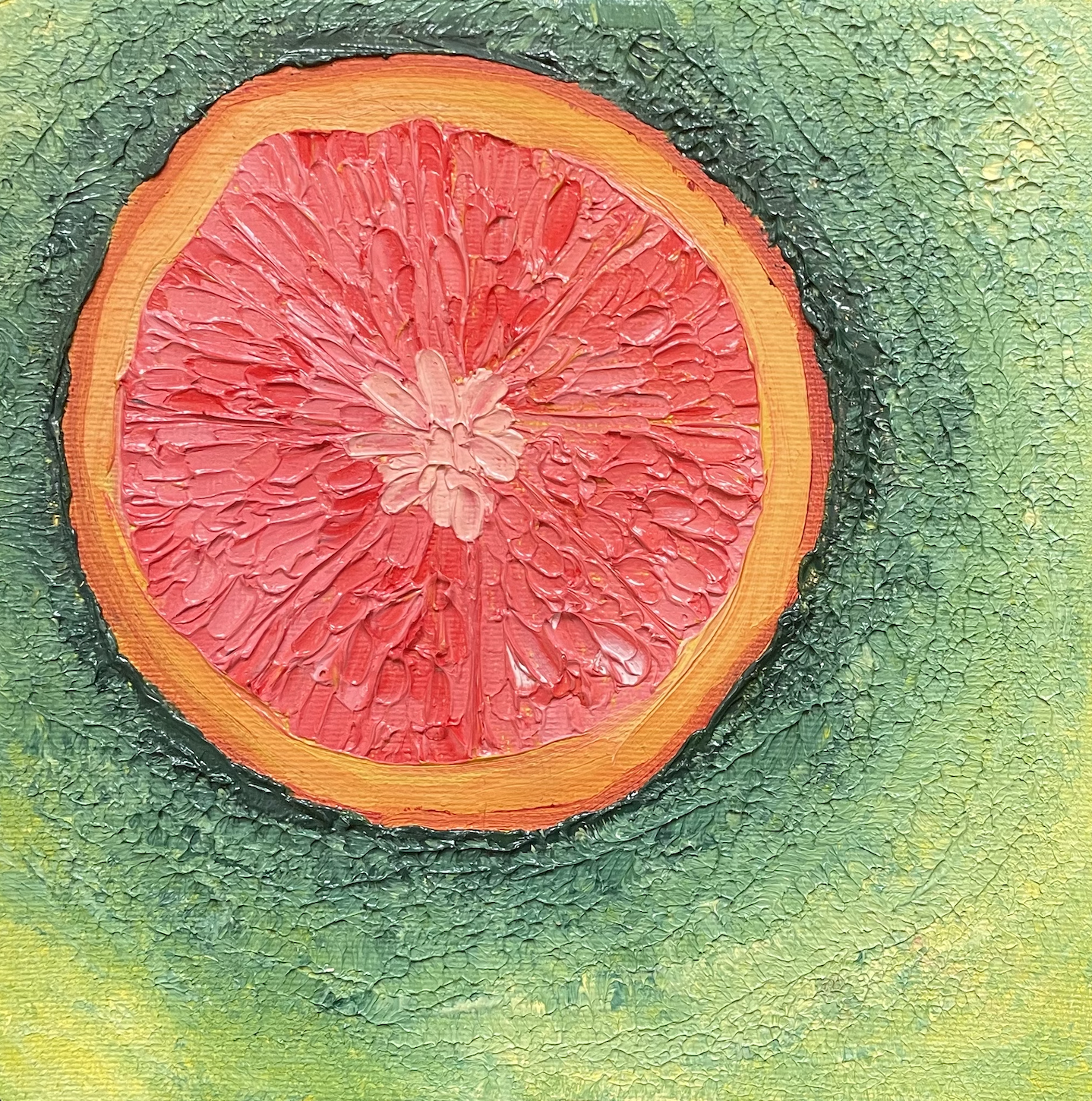 "Texture study of a grapefruit" 2023, Oil on Canvas, 6" x 6"