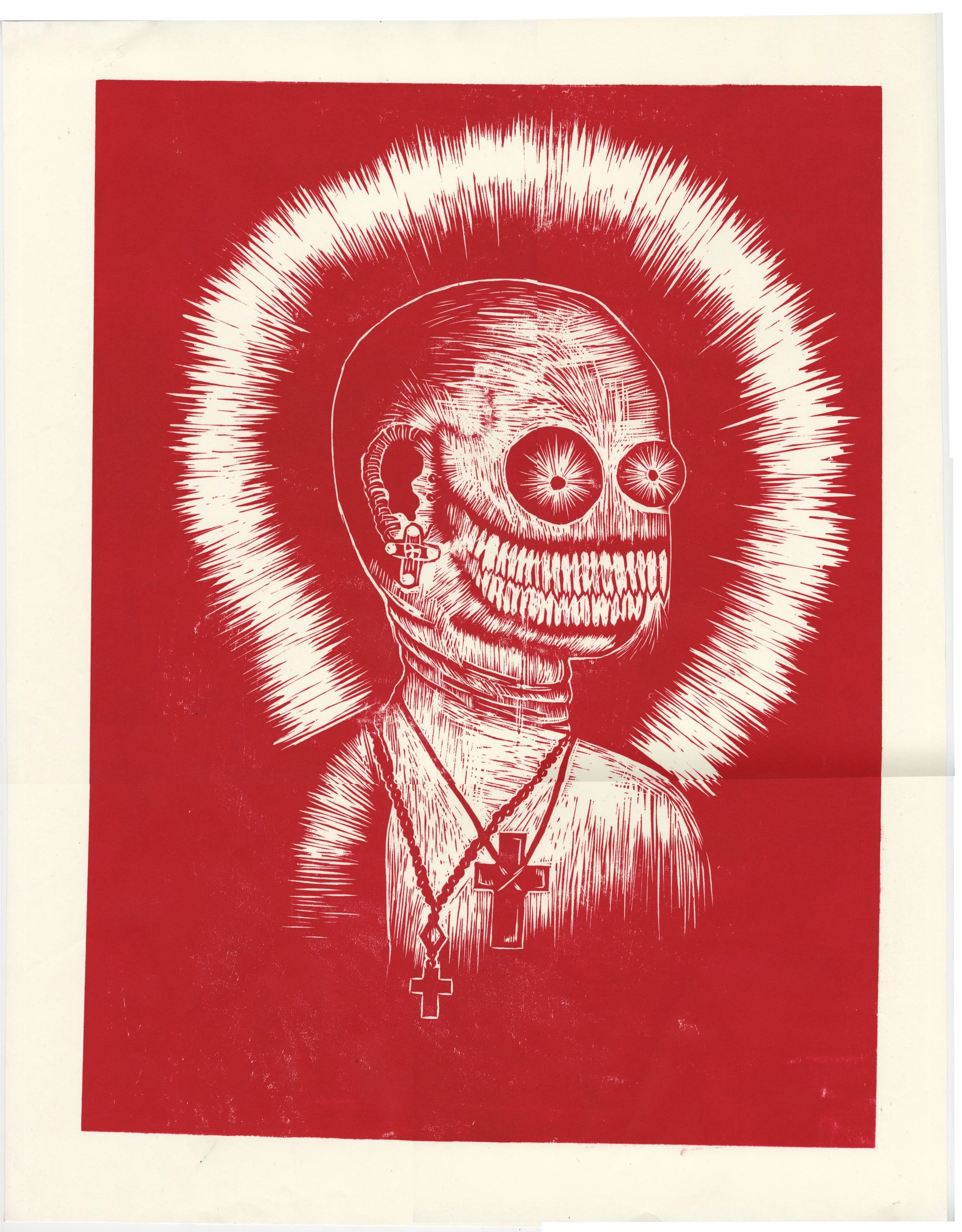 "Judgement" 2025, Woodblock Relief Print on Paper, Oil Ink, 21.5" x 27"