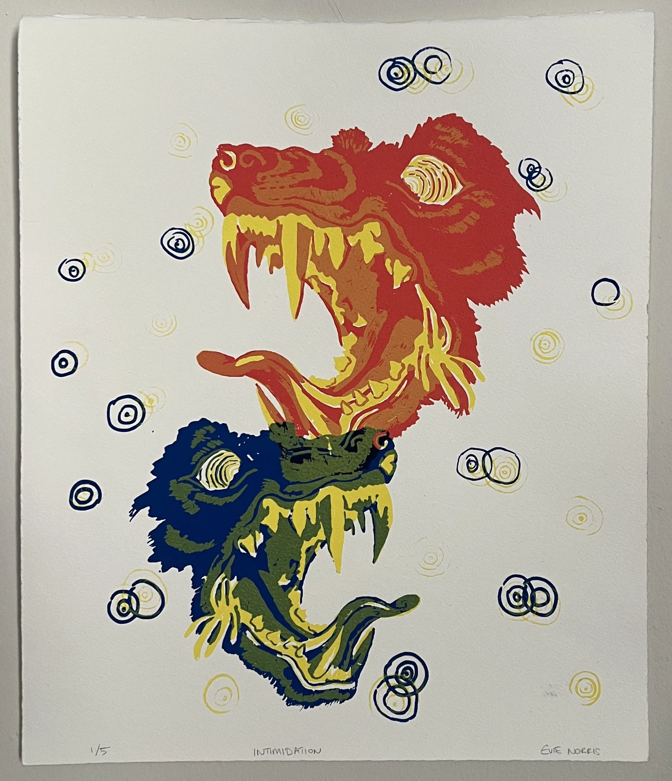 "Intimidation" 2025, Screen Print on Paper, 13" x 16"