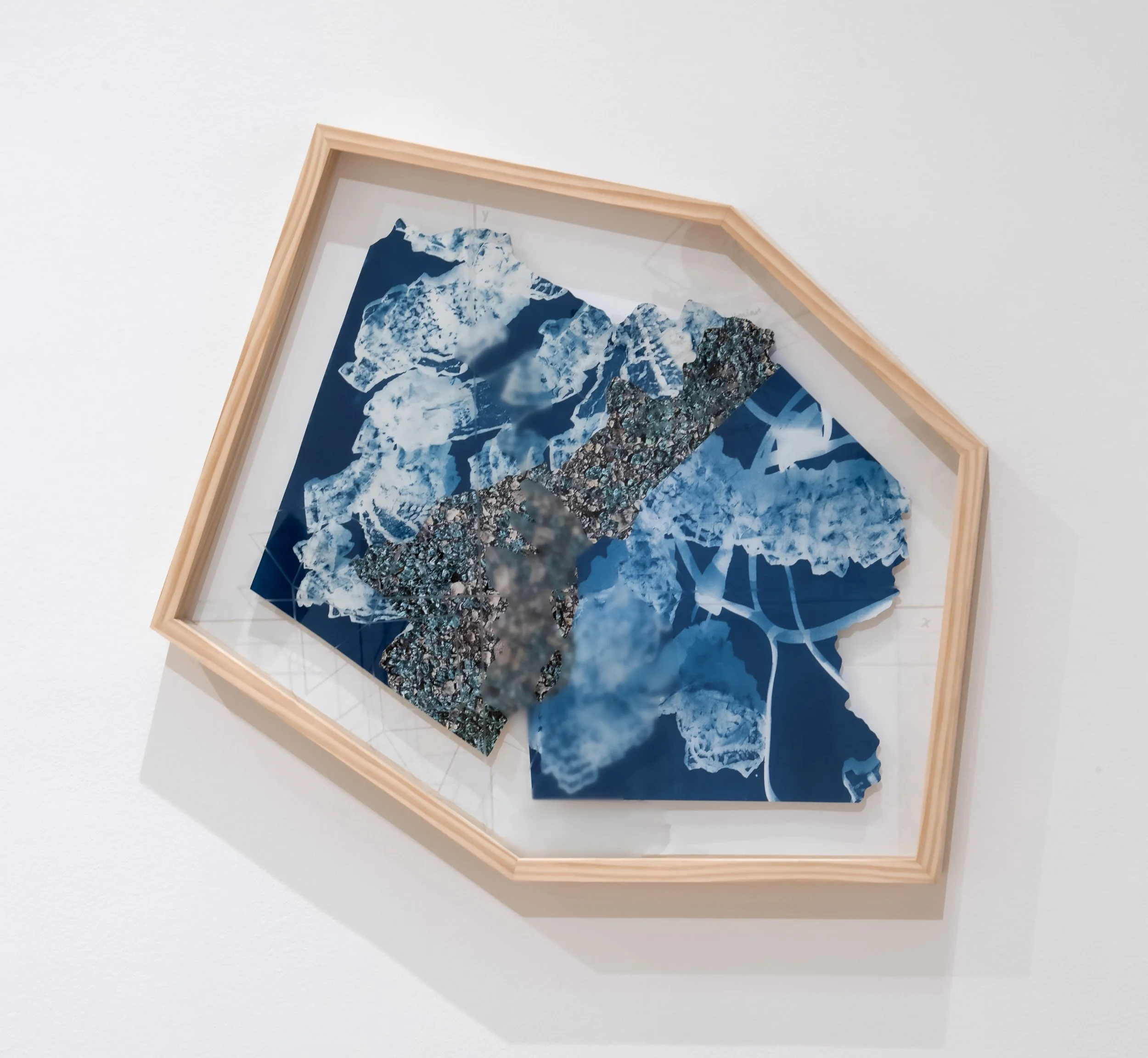 "Dymaxion Un/Folding"

Cyanotype and inkjet print on hand-cut paper, etched glass, wood frame.  

25.5”H x 29”W 
Photo Credit: John Carlno