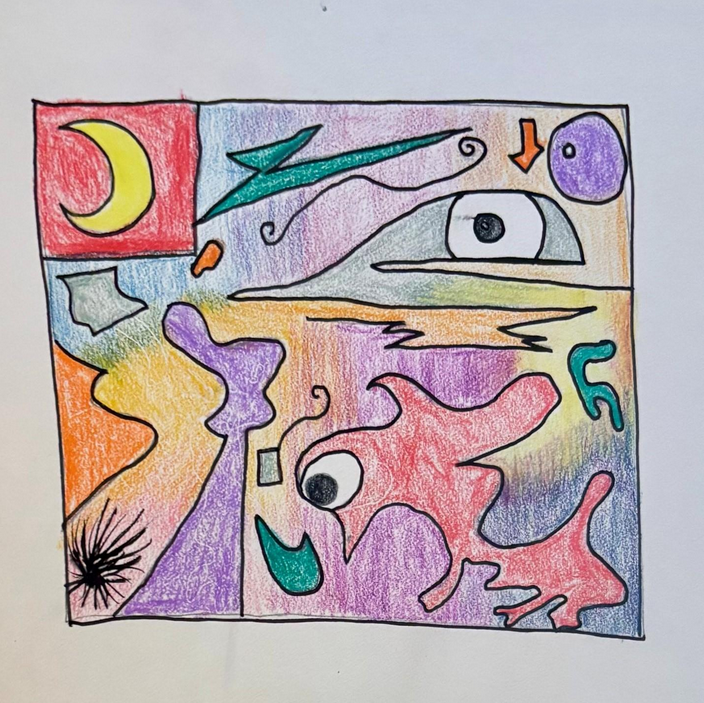 "Mass Abstraction (1)" 2025, Colored Pencil, 4" x 4"