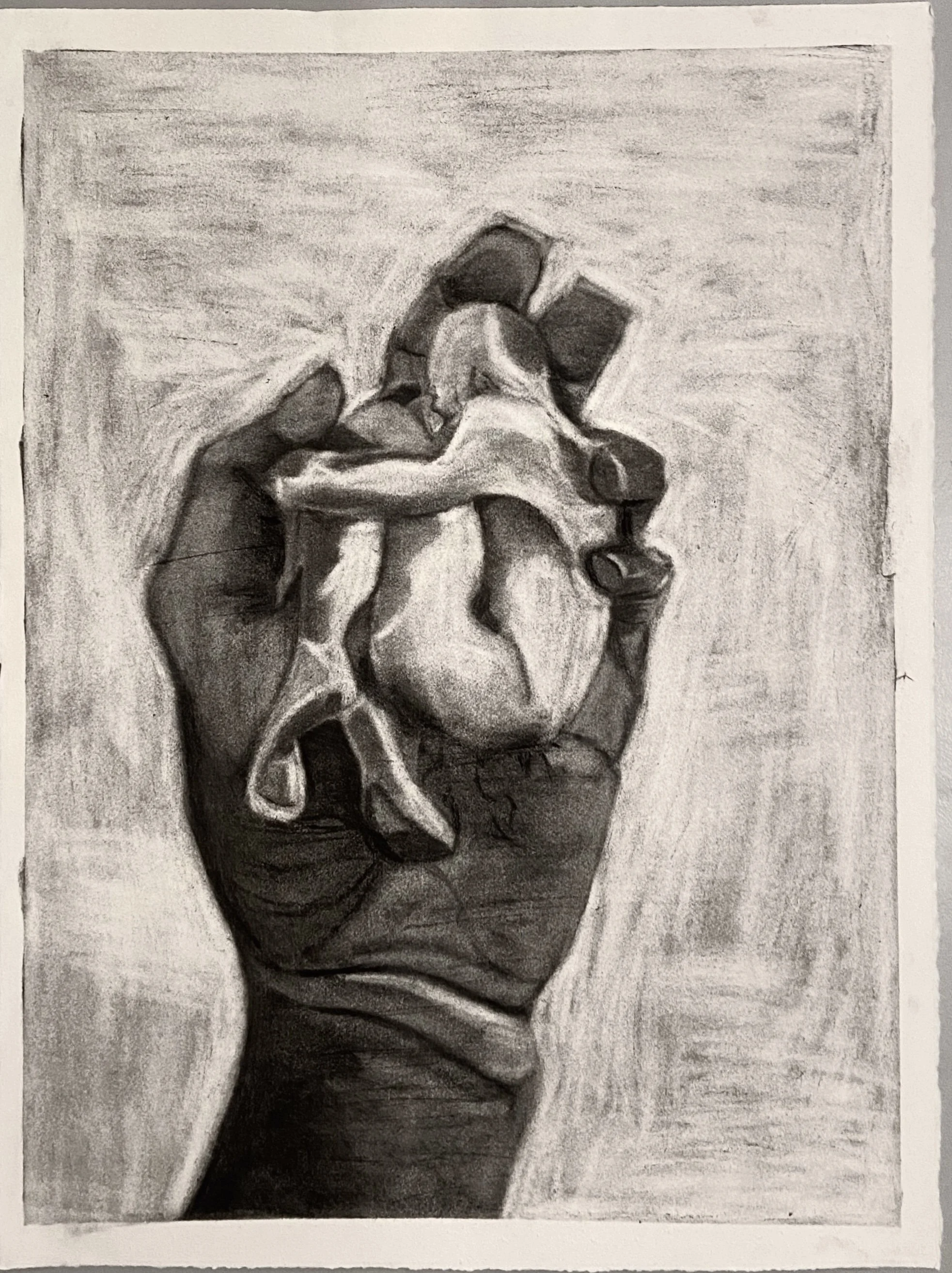 "In God's Hands Pt. 2" 2022, Charcoal, 30" x 40"