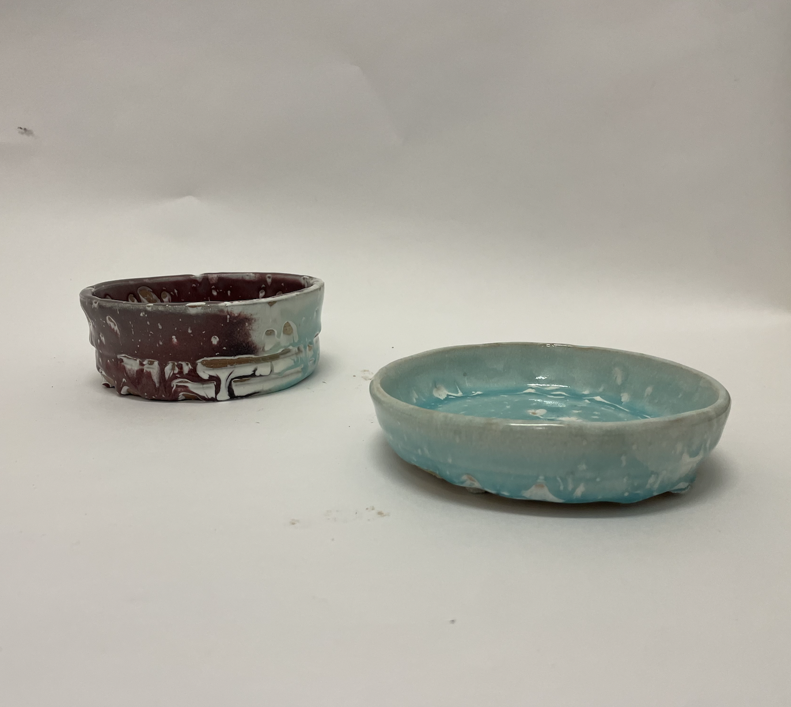 Untitled bowls, 2023, thrown ceramic with glaze, Diameters: Left 5", Right 7"