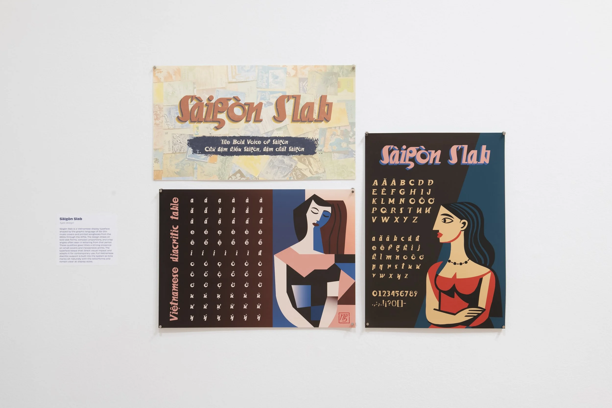 "Sàigòn Slab: A Vietnamese Midcentury Typeface" (detail) 
Inkjet prints on matte paper. Dimensions variable. 
Photo credit: John Carlano