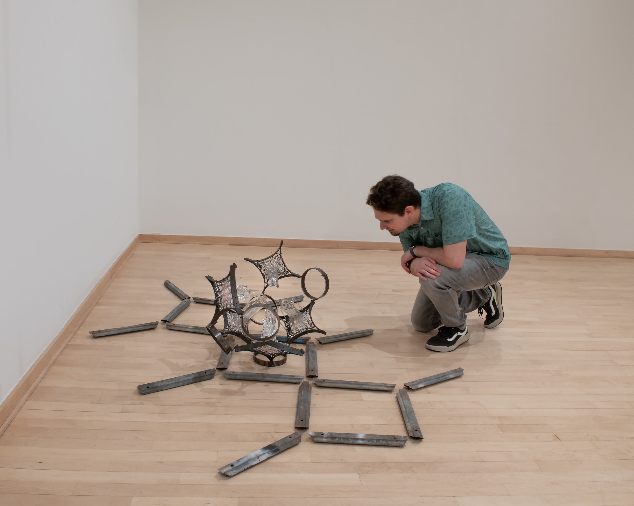 "Centripetal Split/Field of Framers,"

Glass, copper and Steel/Galvanized grilles and retention bolts,

Photo Credit: John Carlano 