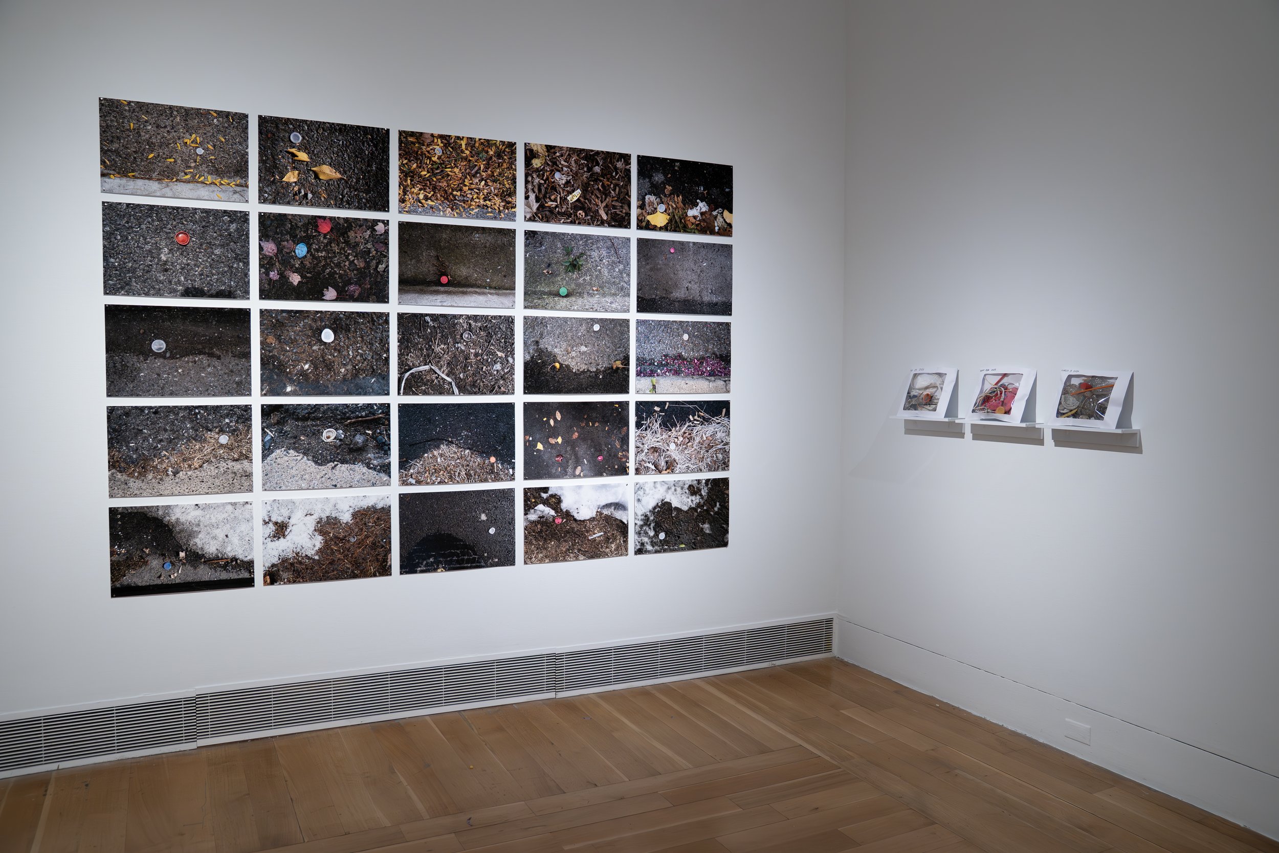 Jamie Cabreza, 
Satellite, 
2024-2026, 
Archival pigment print on fine art paper. 
5 individual 13" x 20" prints in a grid.  
Dimensions variable
and
Jamie Cabreza, 
Found Object Archive, 
2026, 
Found objects; envelope with acetate window. 
8 1/2" x