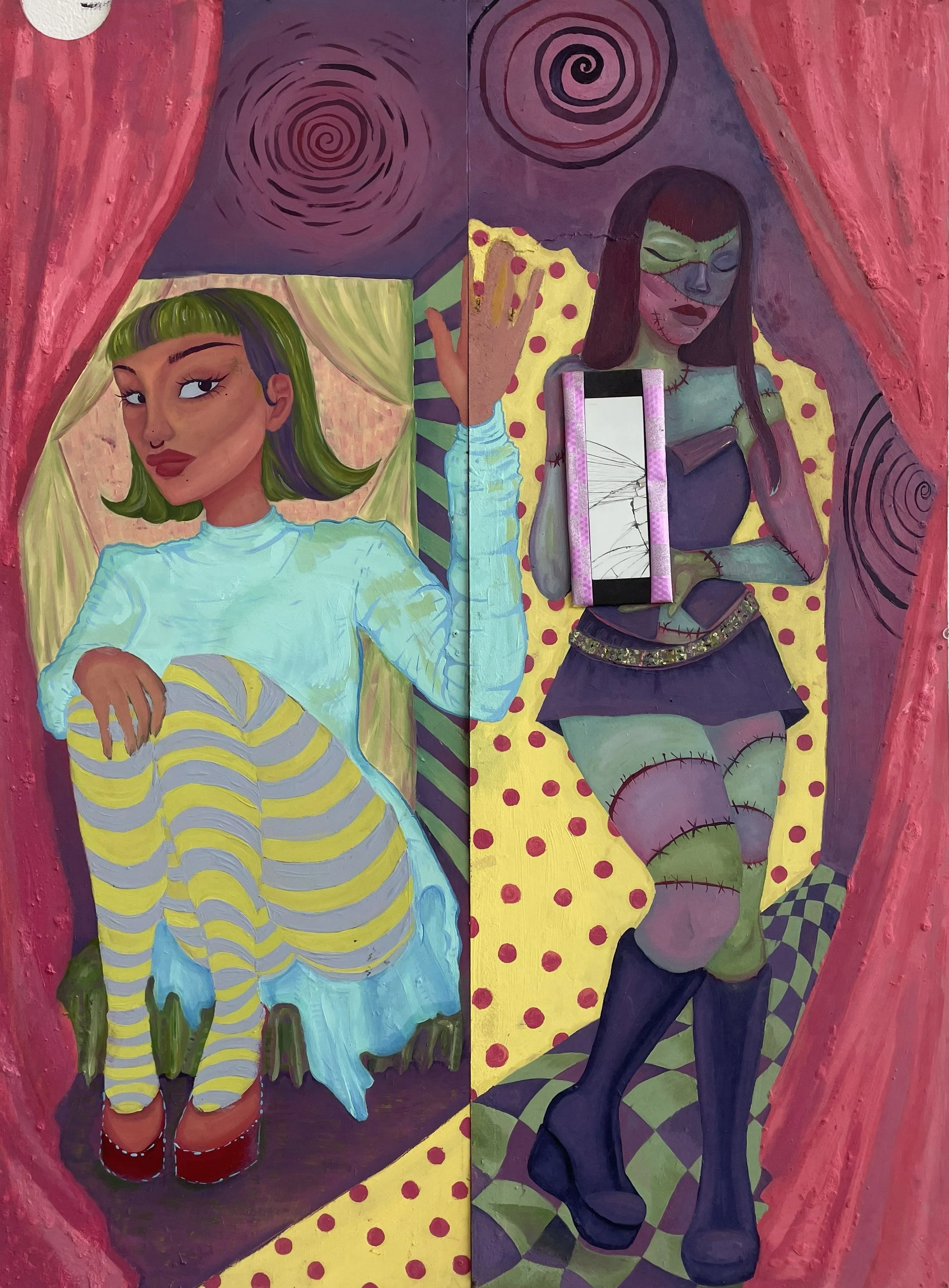 "Stuck in a Maze" 2025, Oil and Acrylic on Canvas, 14" x 36"