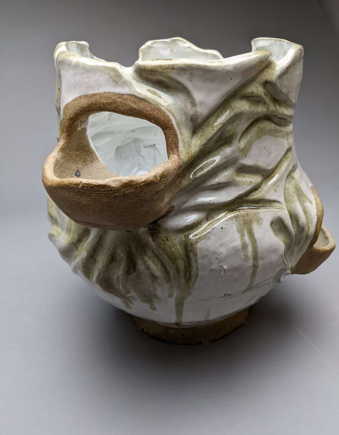 Reminder of Momma, 2022, hand-built ceramics – glazed white and green, 28" x 20"