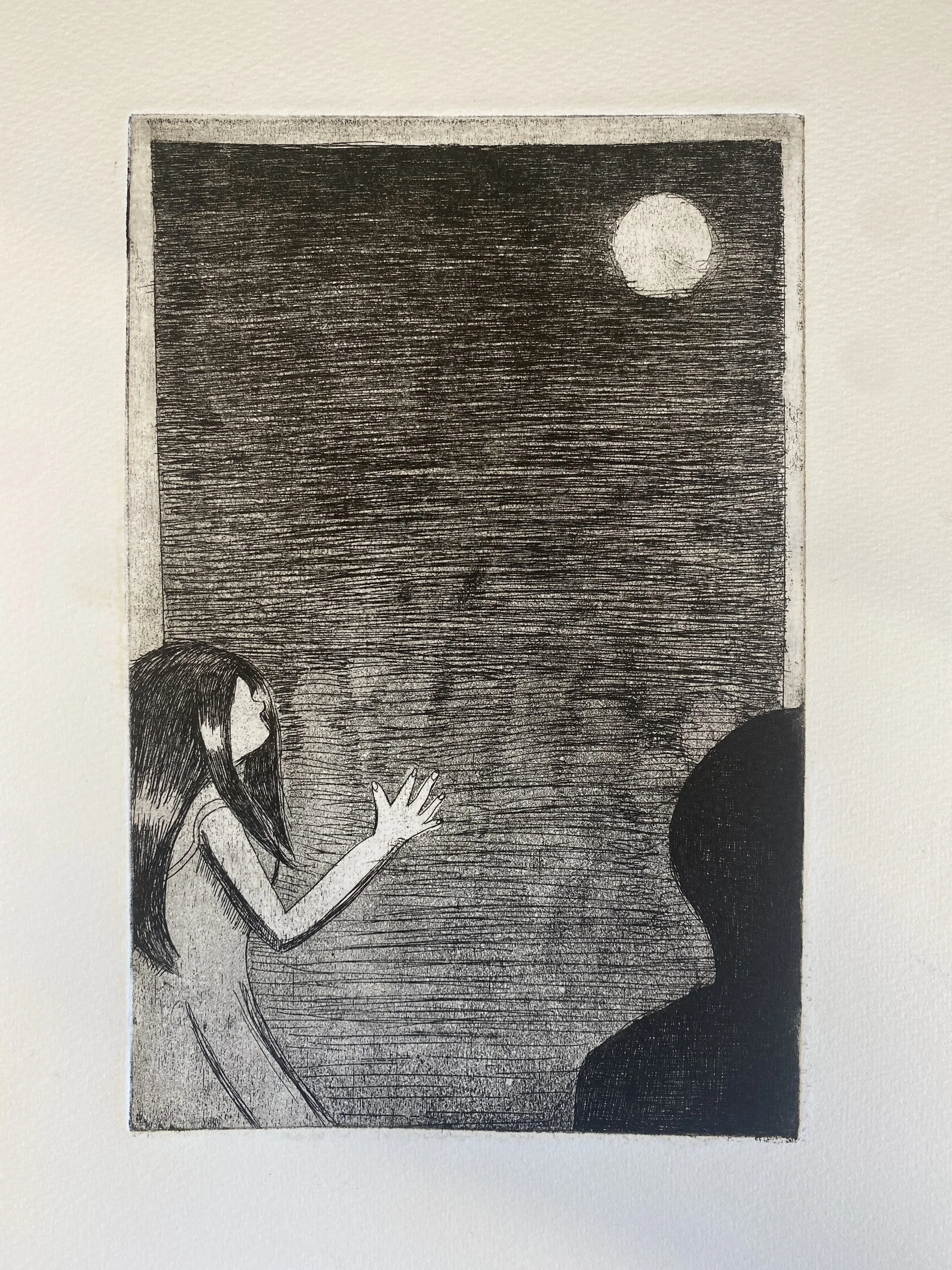 "Loneliness" 2025, Print from etched zinc plate, 12” x 7” 