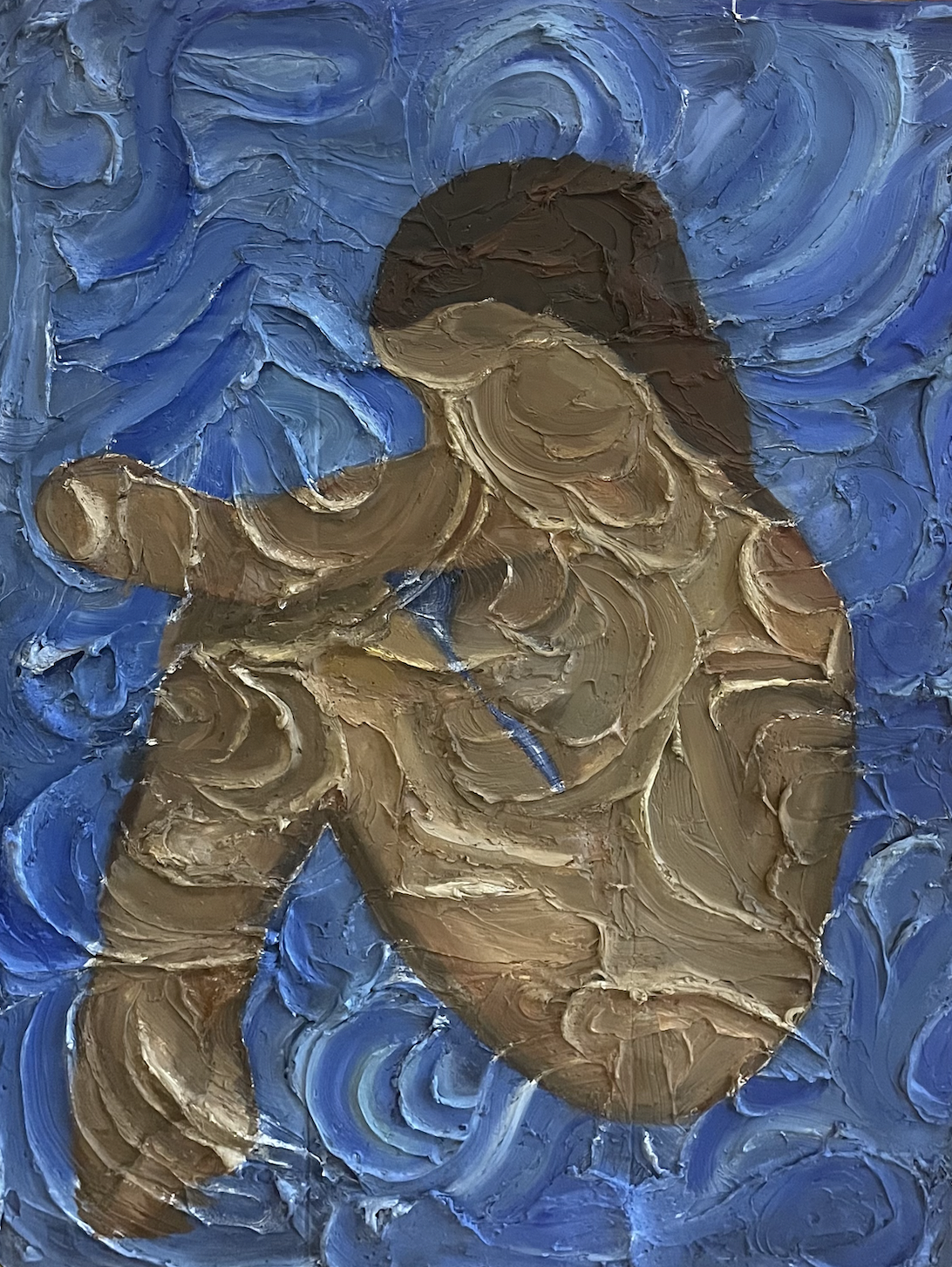 "Waves" 2022, Oil and spackle on canvas, 2.5' X 4.75'