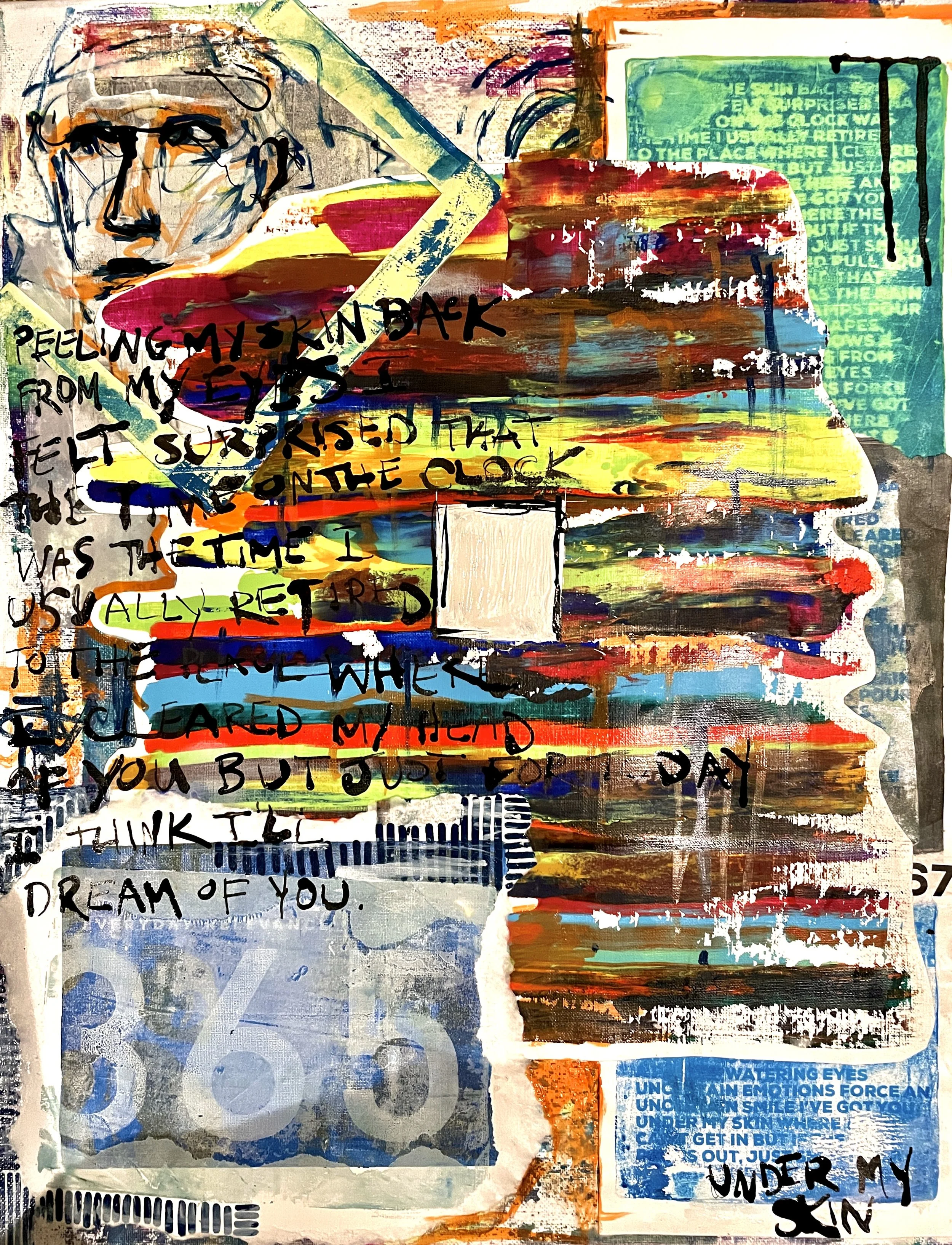 "Under My Skin" mixed media on canvas, 2023, 16’’ x 20’’