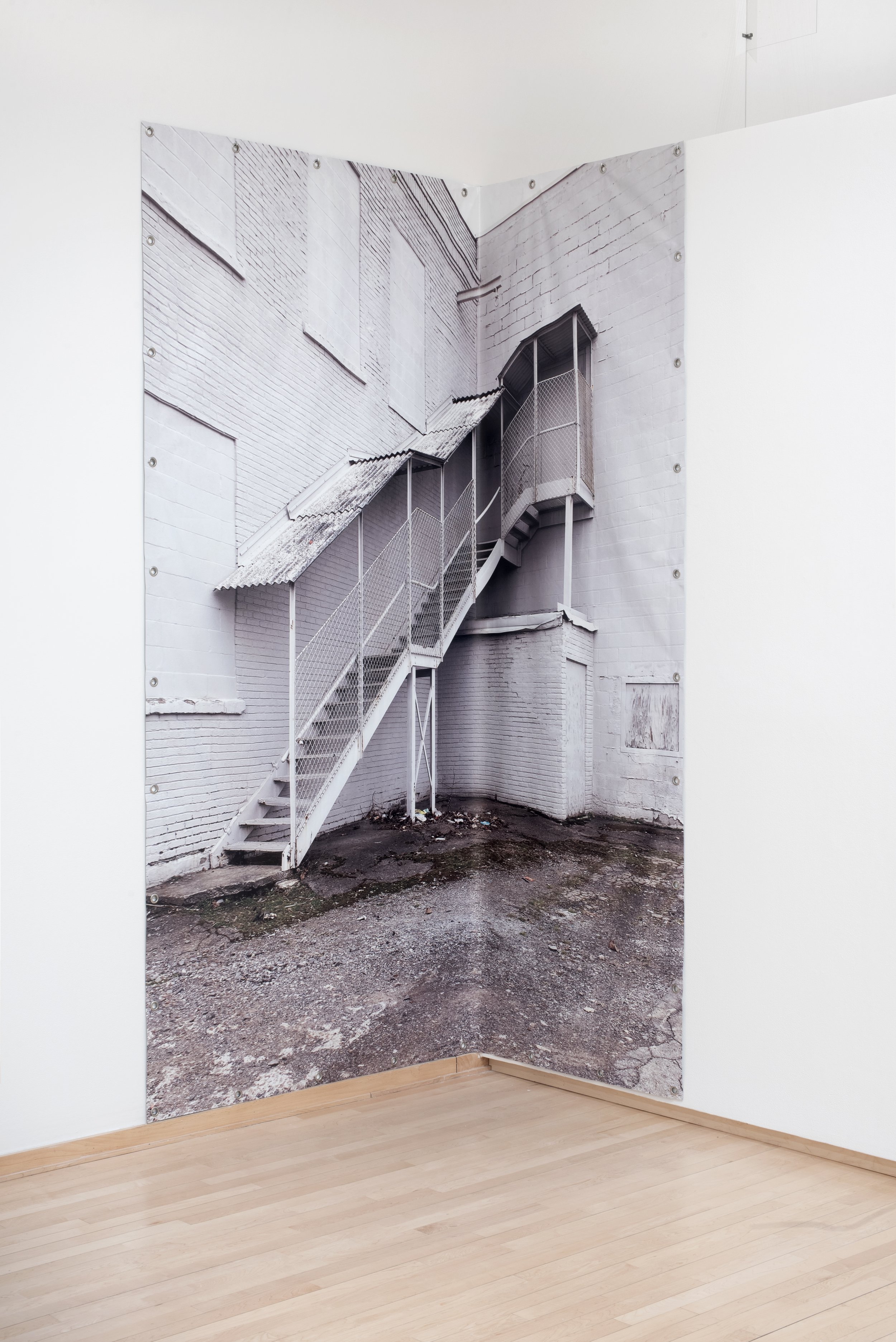 "Pure Staircase, False Exit"
Inkjet on vinyl, grommets
113” x 96”
Photo credit: Neighboring States