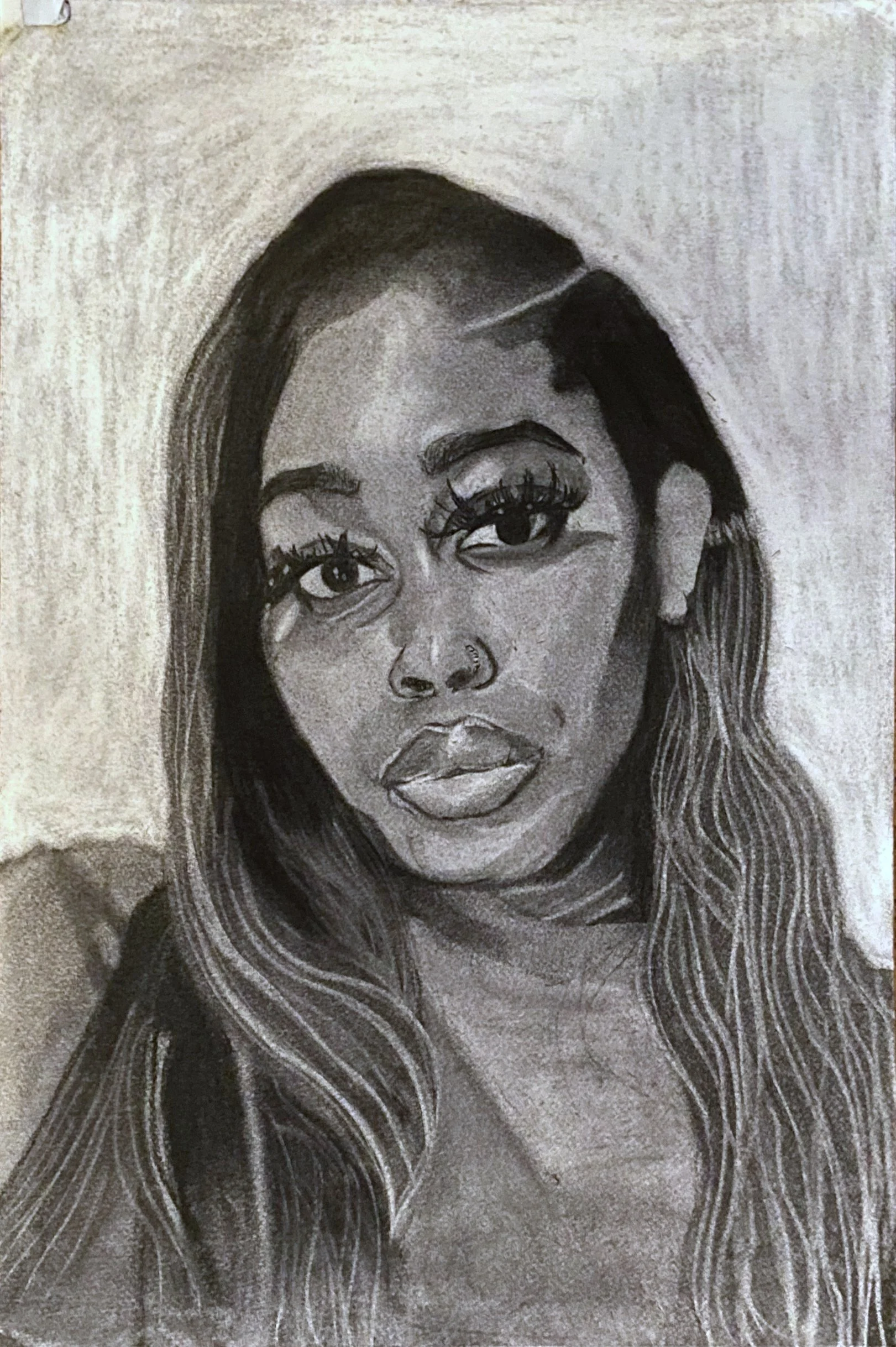 "Self Portrait" 2022, Charcoal, 18" x 24" 
