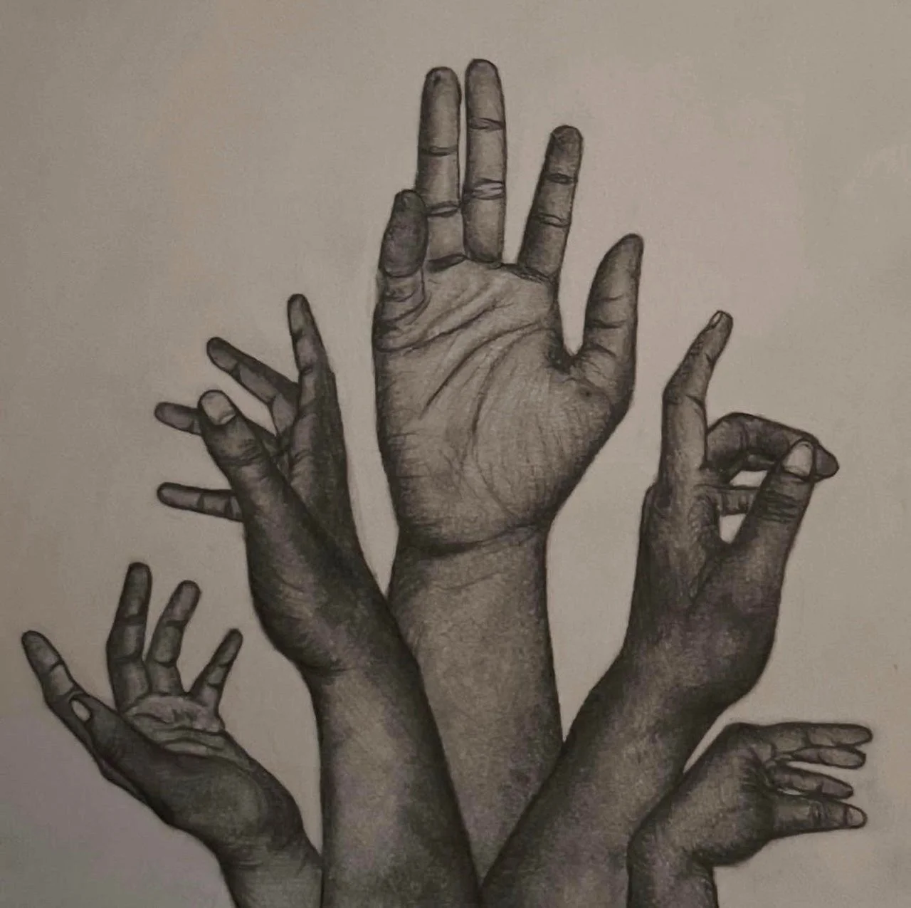 "handss" 2023, Graphite pencil on paper, 9" x 12"