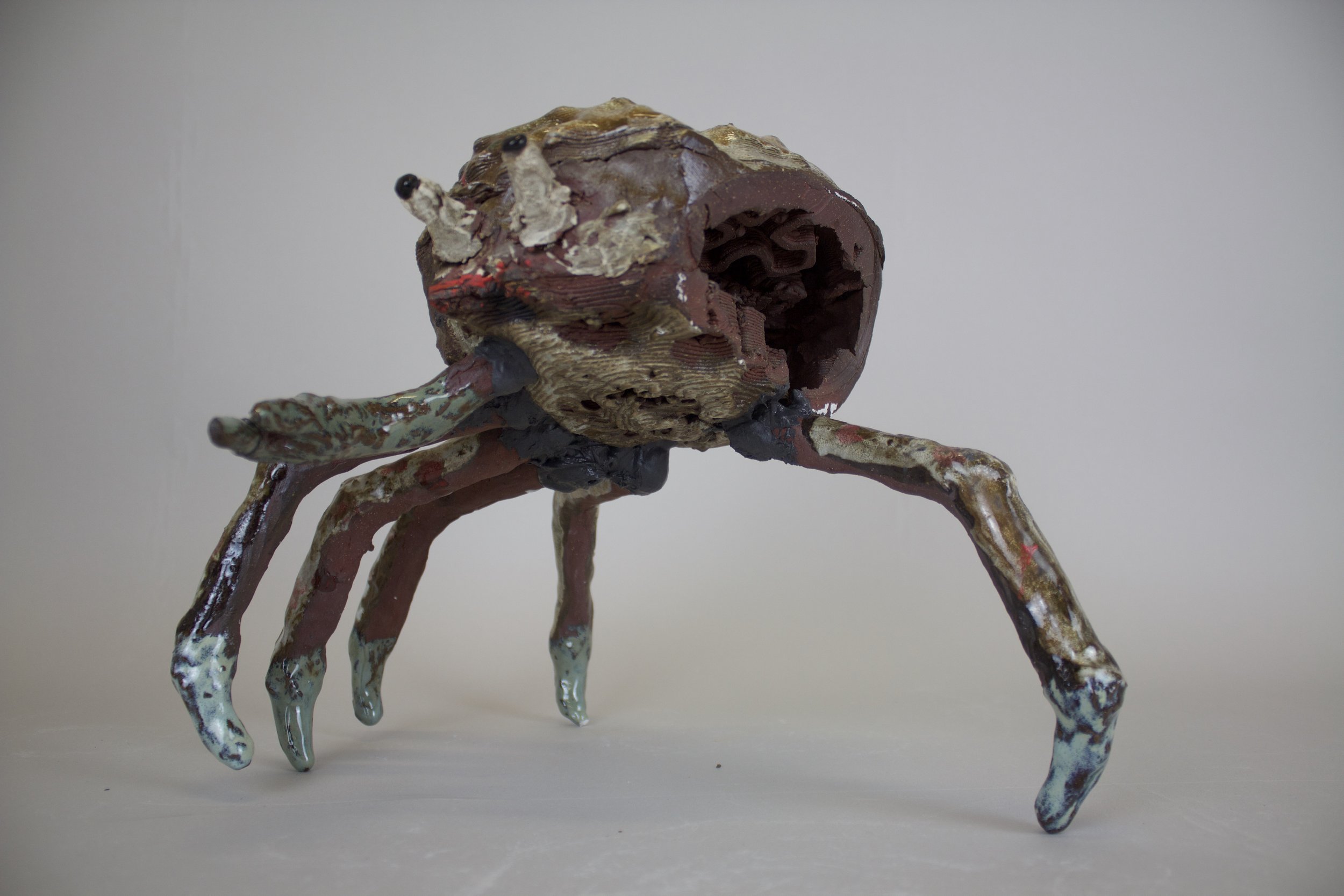 "Dital Crabs", 2025
Dimensions Variable
Terracotta, epoxy
Ceramic crabs were printed using a 3D clay printer after being rendered from the scan of the original ceramic sculpture