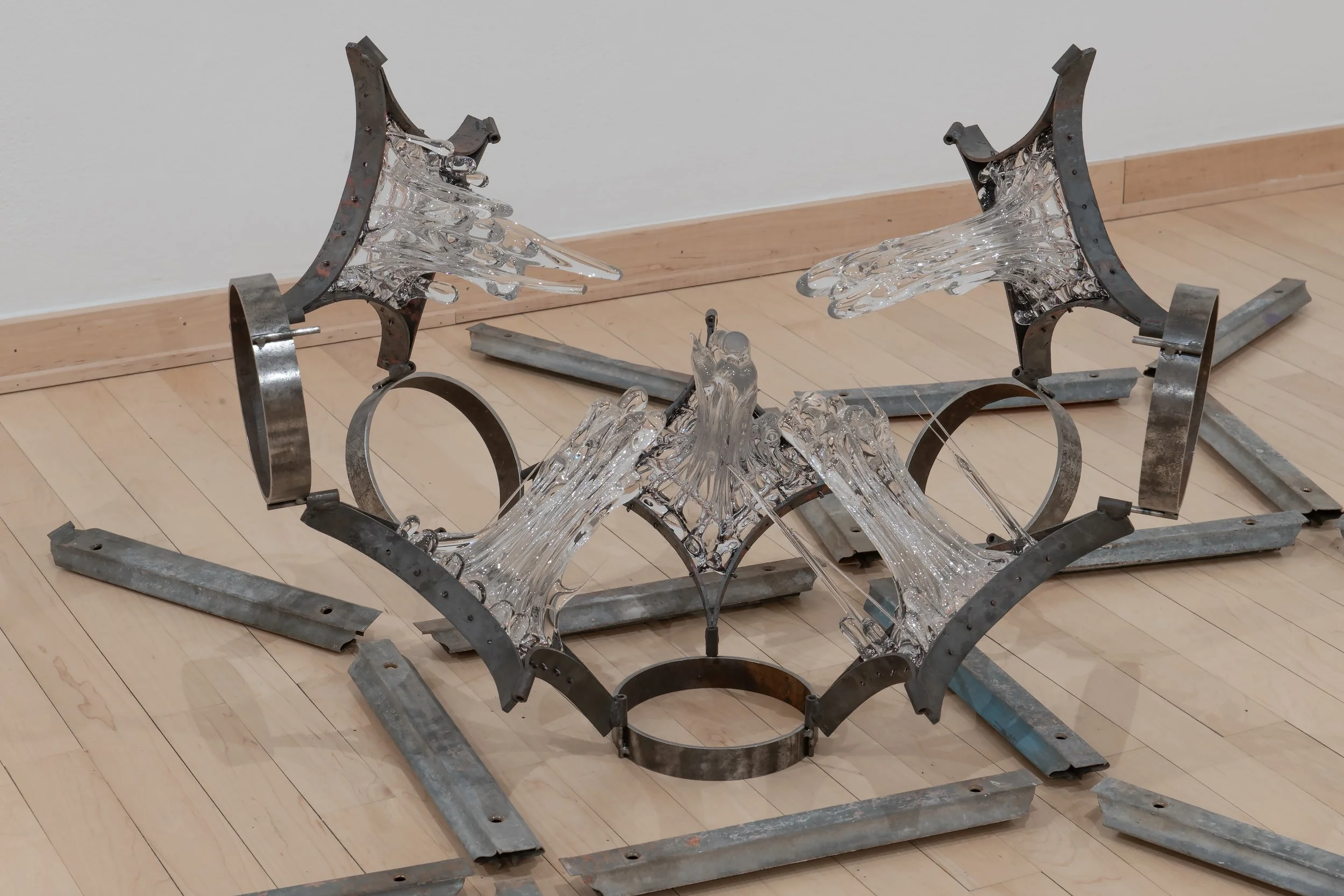 "Centripetal Split/Field of Framers," (detail)

Glass, copper and Steel/Galvanized grilles and retention bolts,

Photo Credit: John Carlano 