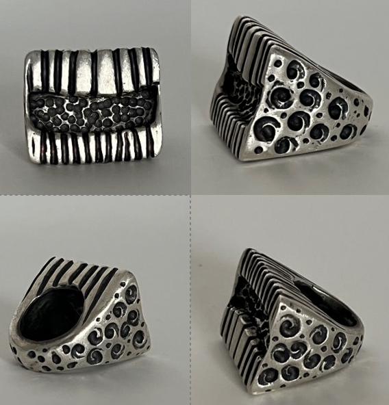 "Closed Mouths Don’t Get Fed" 2025, Casted Silver, Patina, Size 9, 1.5" x 1" x 1.5"