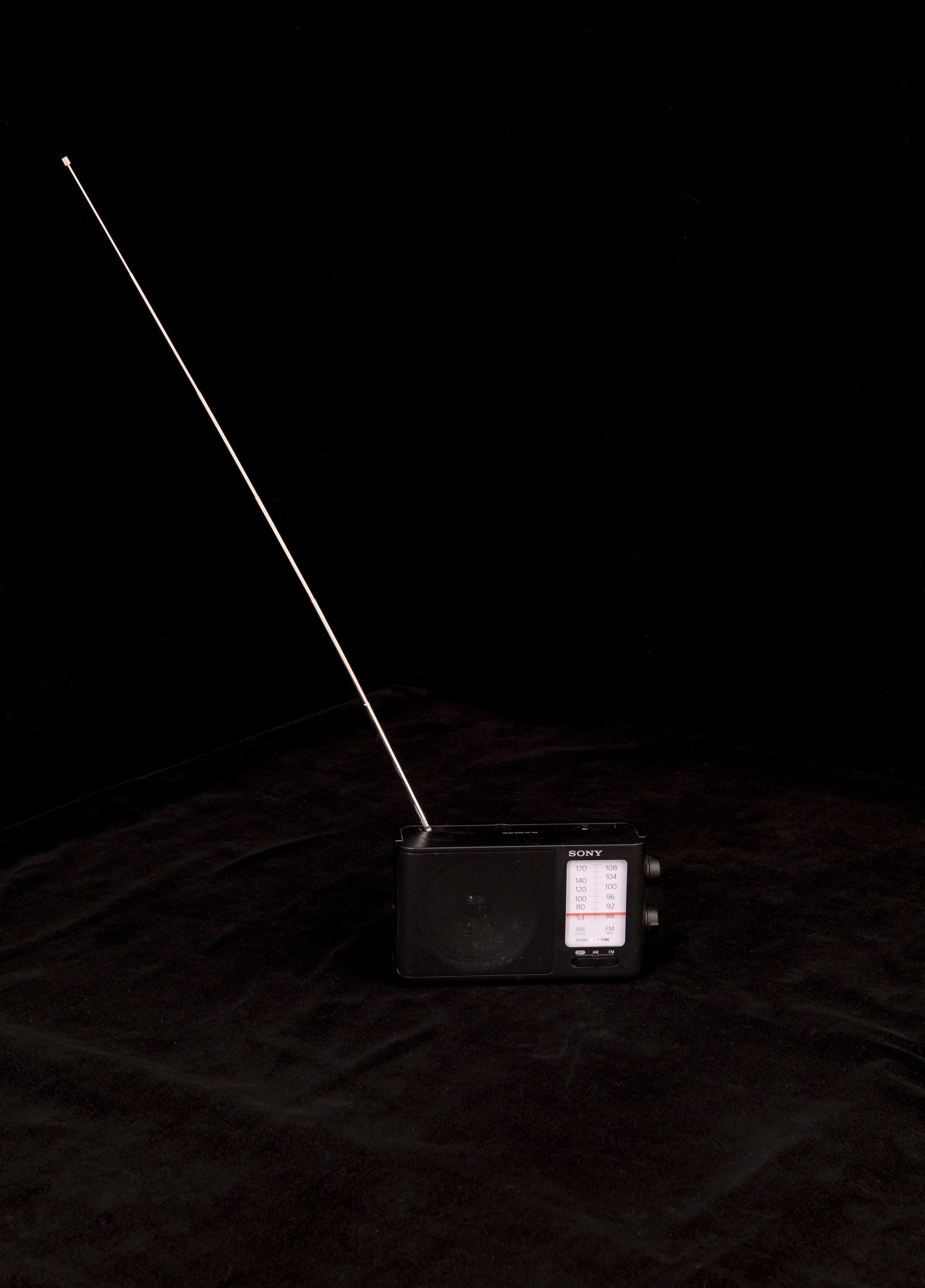 "Dream Radio" (detail)
Looped broadcast of dreams from people who live near or spend time at Temple University, radio tuned to 88.8 FM,
sound absorbent fabric. 163" x 48" x 48".
Photo credit: Constance Mensh.