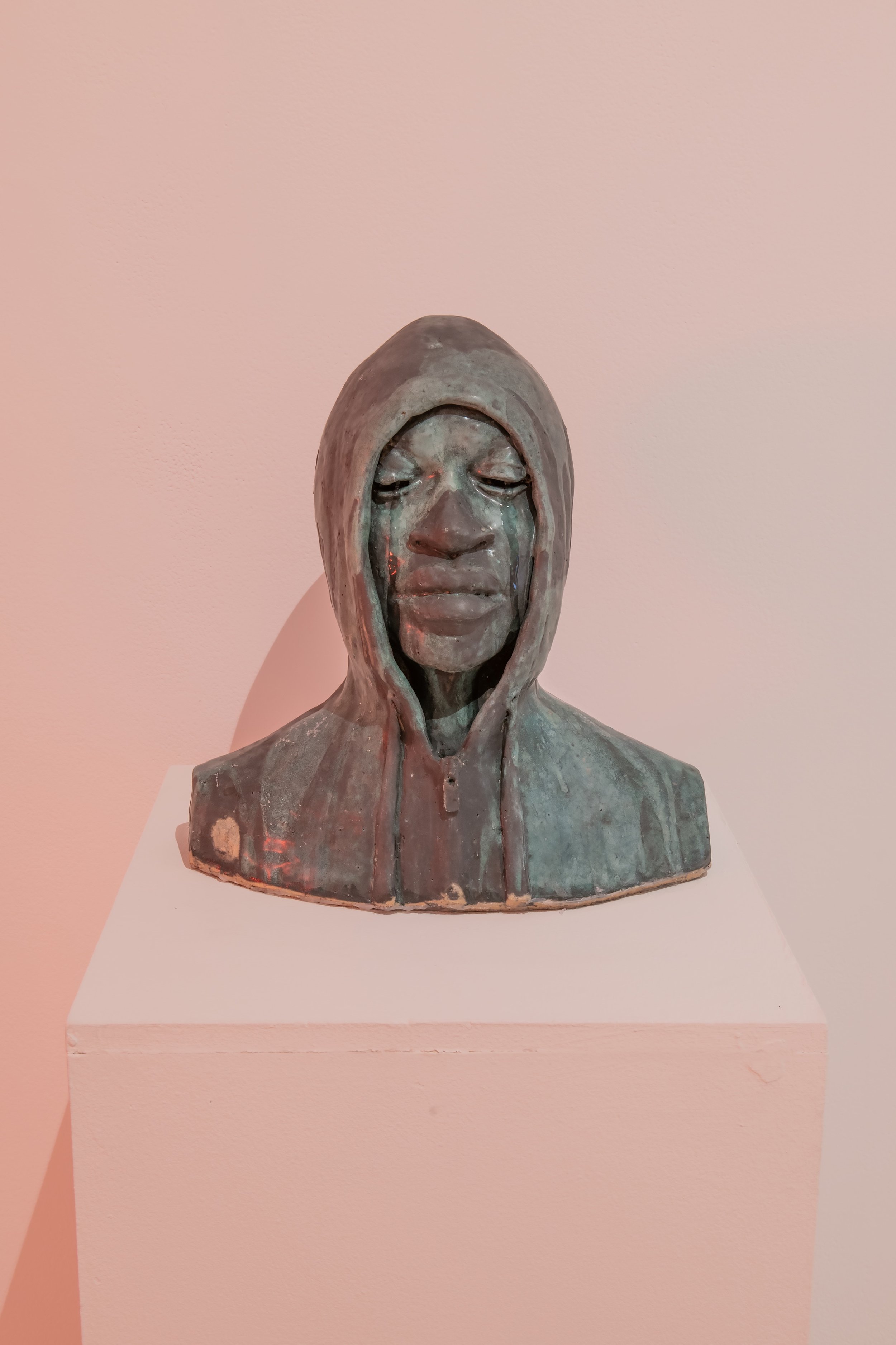 "Untitled (self-contained water fountain)," Stoneware & copper glaze, 16" by 9" by 17" Photo Credit: John Carlano