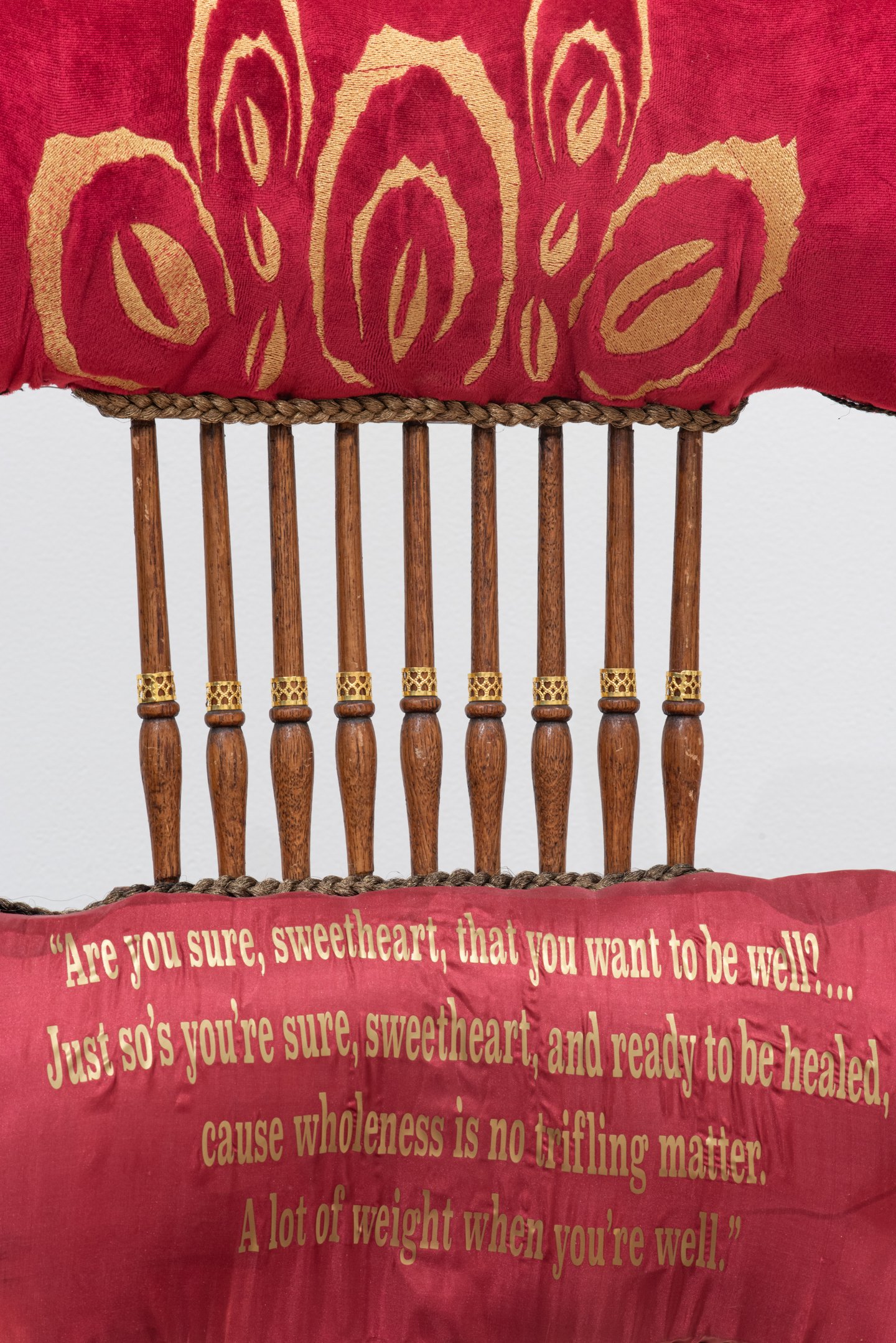 "BeStill" (detail)
Wooden Chair, Ceramic, Fibers, Shells,
Metal
23inw x 41inh Photo Credit: Neighboring States