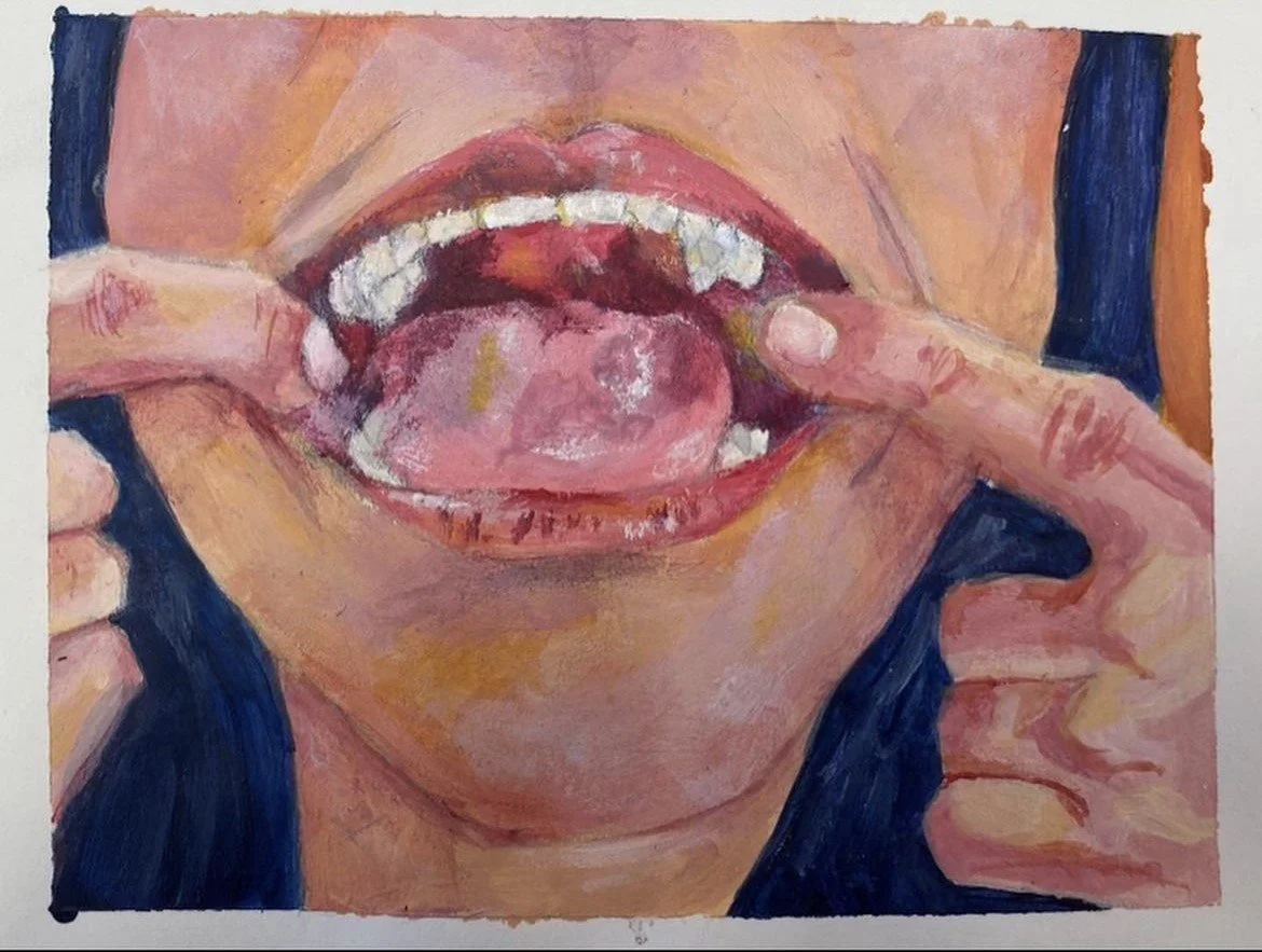 "Mouth #4"
(2021)
4 x 5 in
Acrylic on Paper
A study of teeth and mouths.