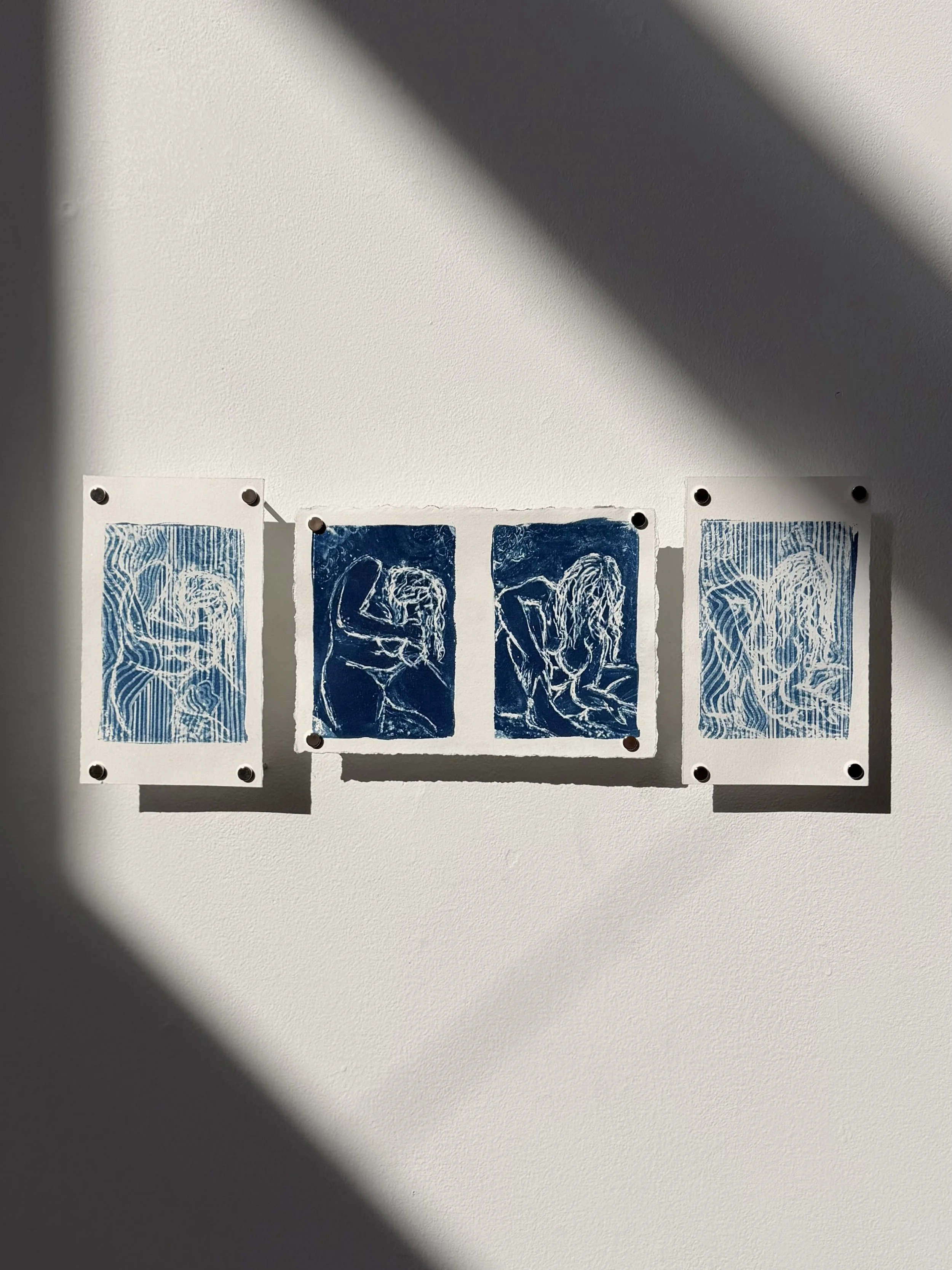     Untitled, cyanotypes on paper, 2025, 6" x 12"