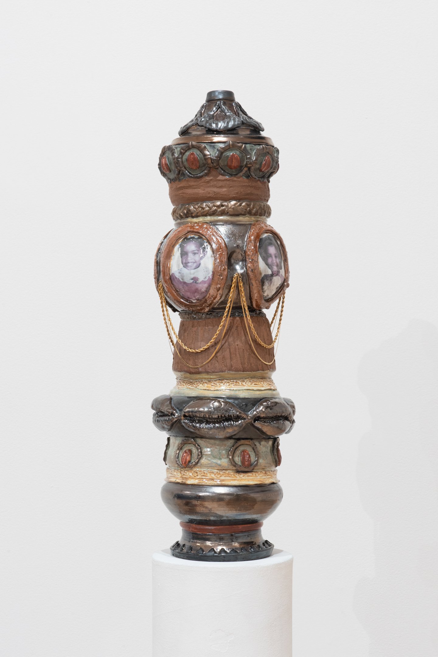 "Matriarchs"
Ceramic, Glaze, GoldLuster, Metal
6.5in X 27in
Photo Credit: Neighboring States