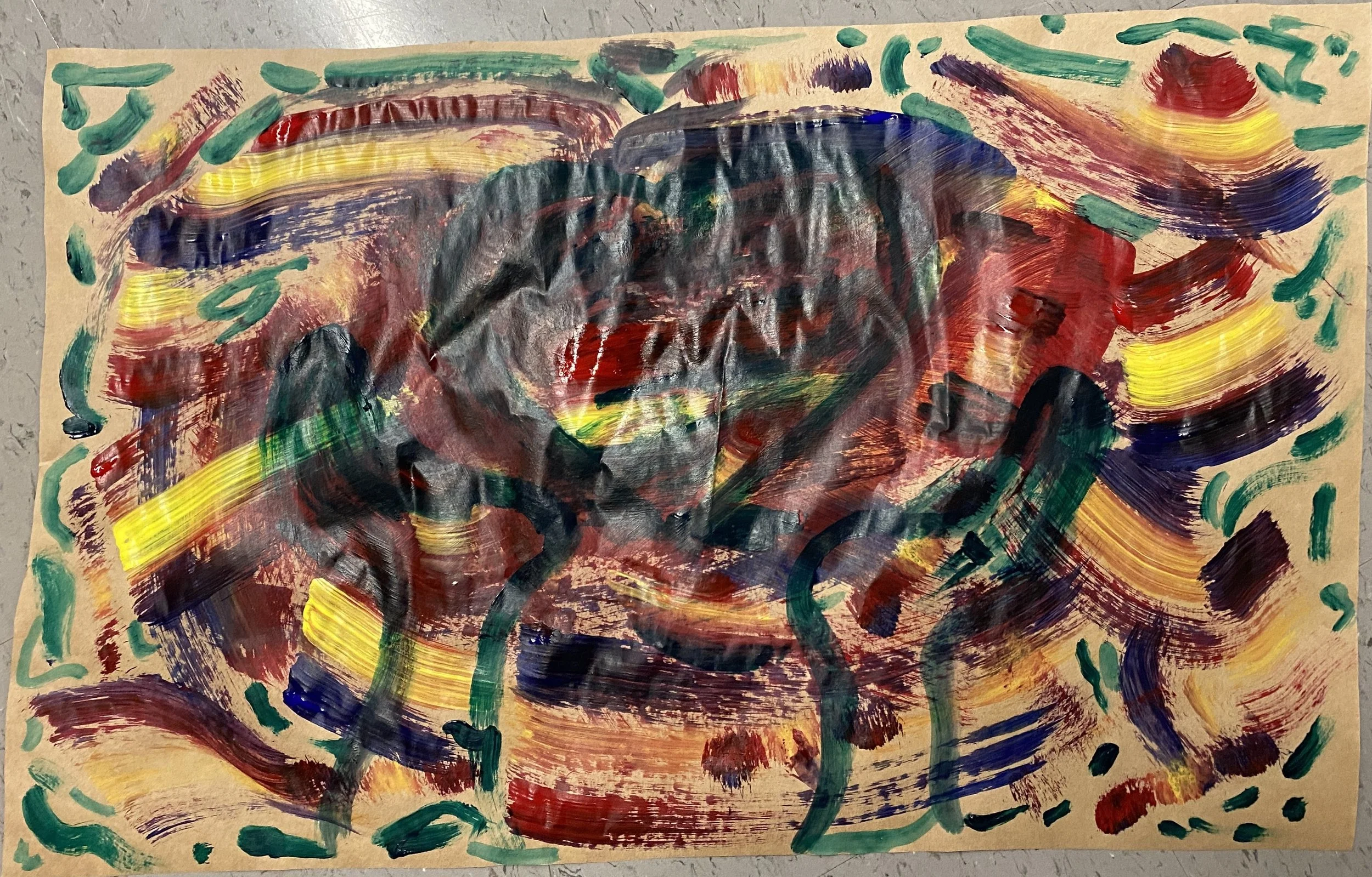 "Finding Love Again" 2023, Tempera Paint on Brown Paper, 14” x 17"