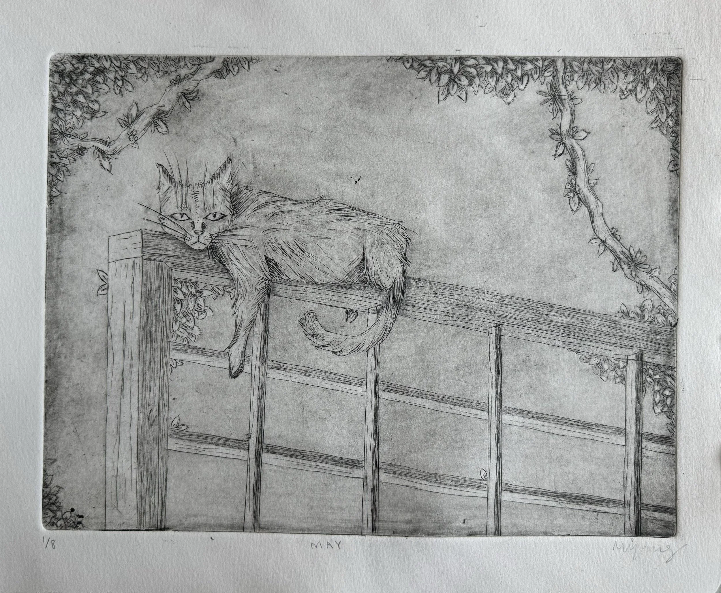 "May" 2025, Engraving with aquatint on paper, 11" x 14"