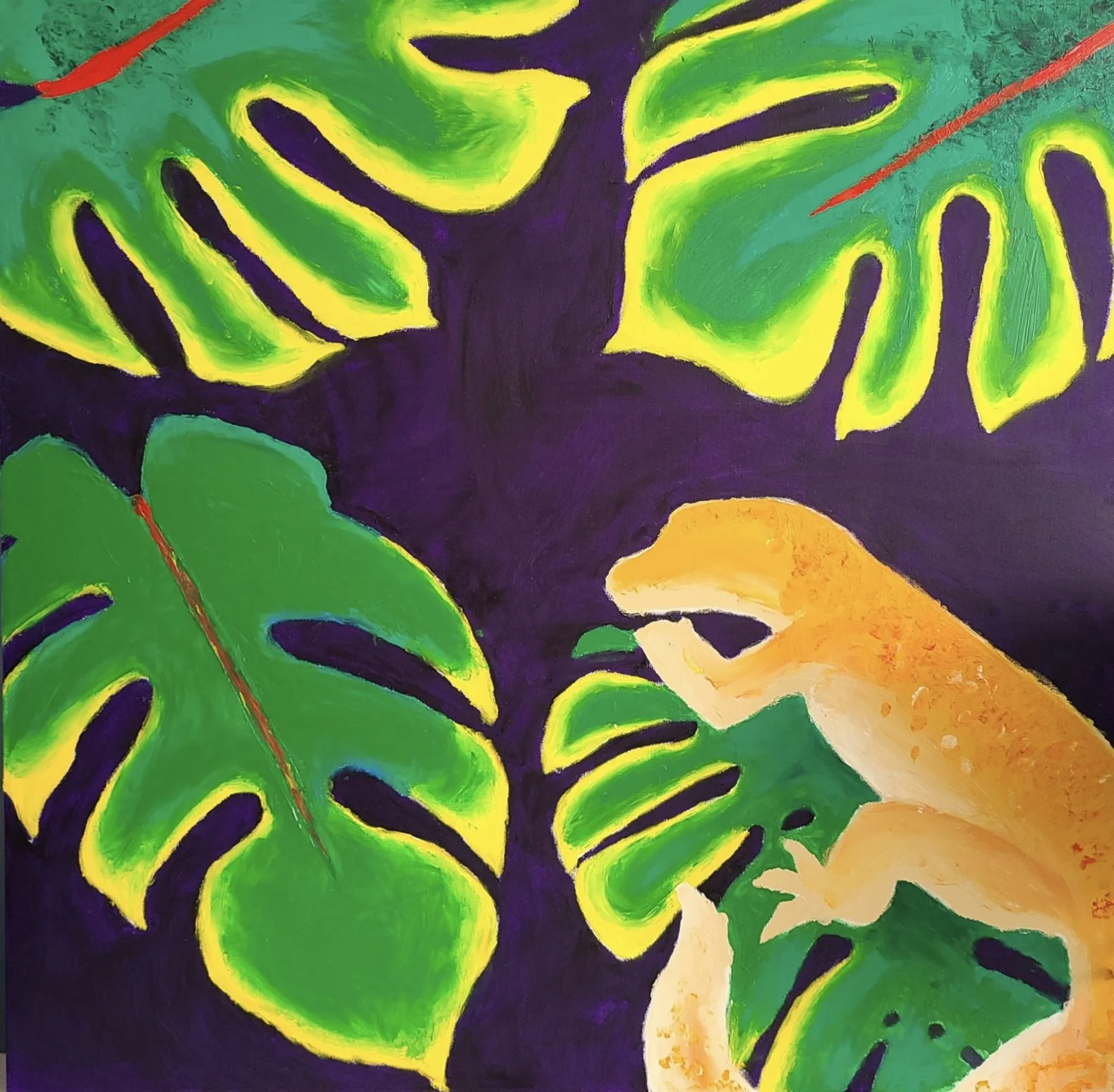 "Kupo in the Monstera" 2021. Oil on canvas. 3' x 3'