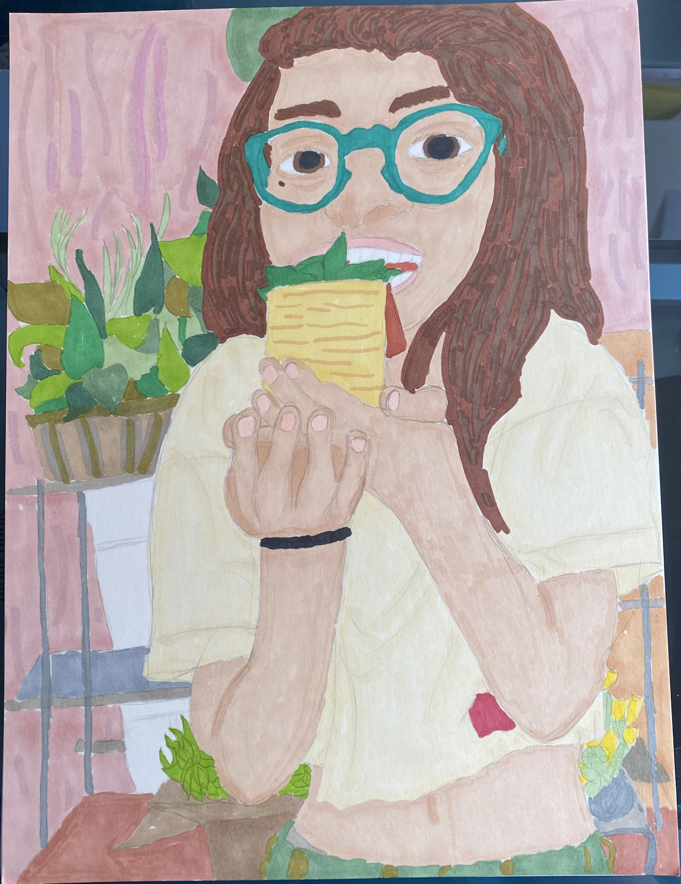 "Cecelia .2" 2023, Pencil and Artist Markers, 11” x 14"