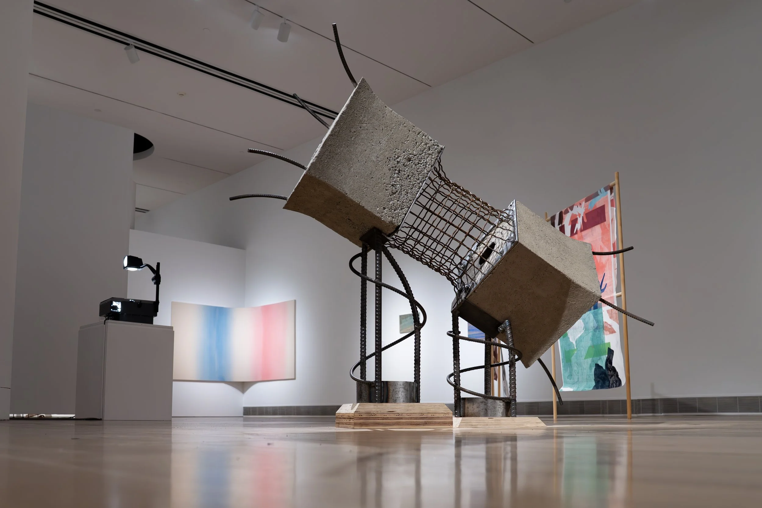 Maximilian Art Boyce, 
Al Centro, Pá Dentro, 
2026, 
Concrete, rebar, steel, and glass. 
72" x 32" x 55" 