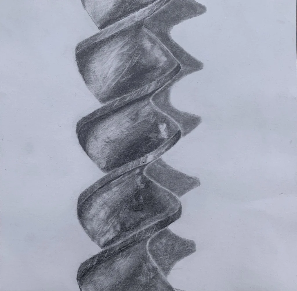 "Study of a drill bit" 2018, Pencil on paper, 6" x 6"
