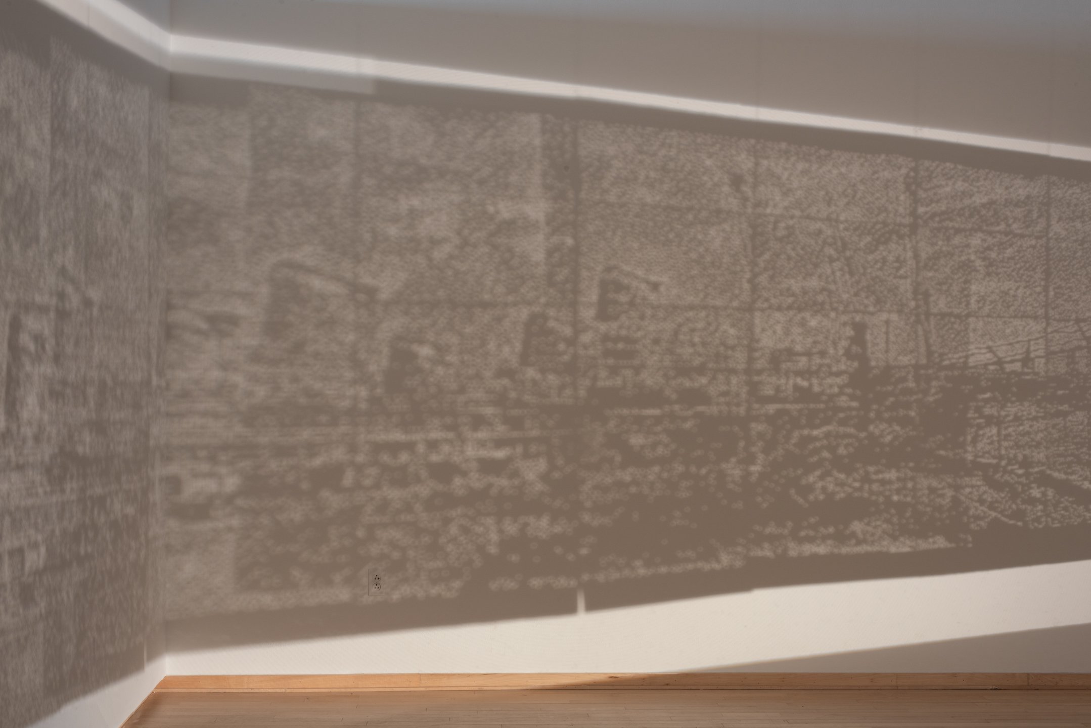 "Babycamera Dream Boat,"
2025,
Perforated cotton paper, waxed linen thread, overhead projectors.
4’ x 15’
Photo Credit: Neighboring States