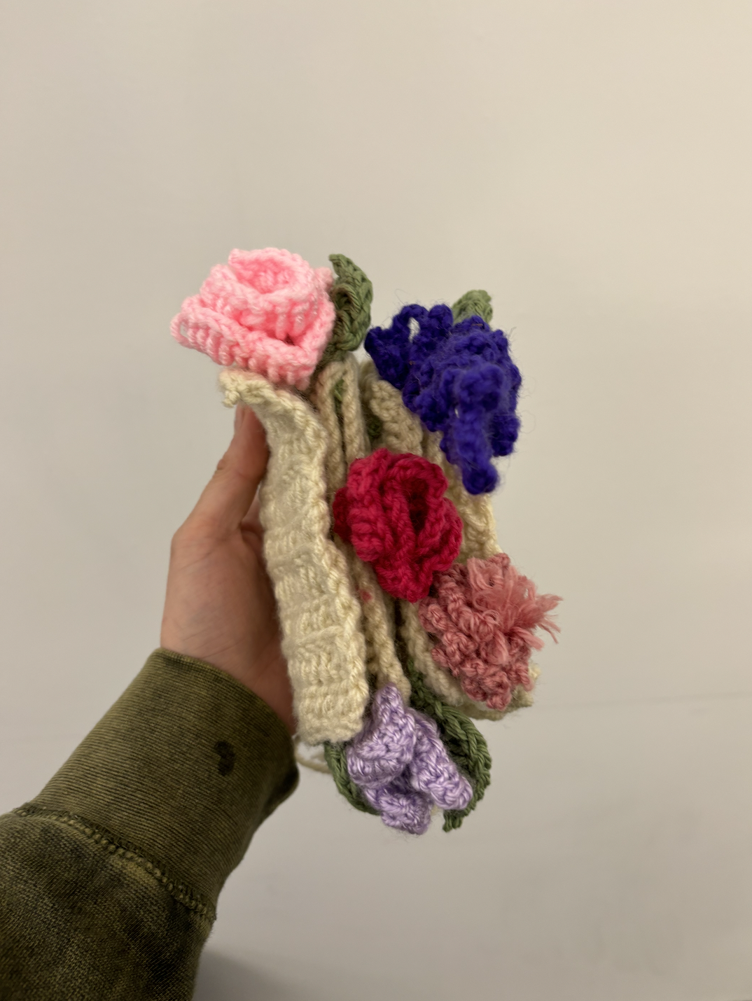 "Storied of Growth" 2023, crochet acrylic yarn, 5" x 6"