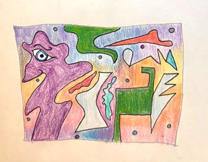 "Mass Abstraction (2)" 2025, Colored Pencil, 4" x 3"