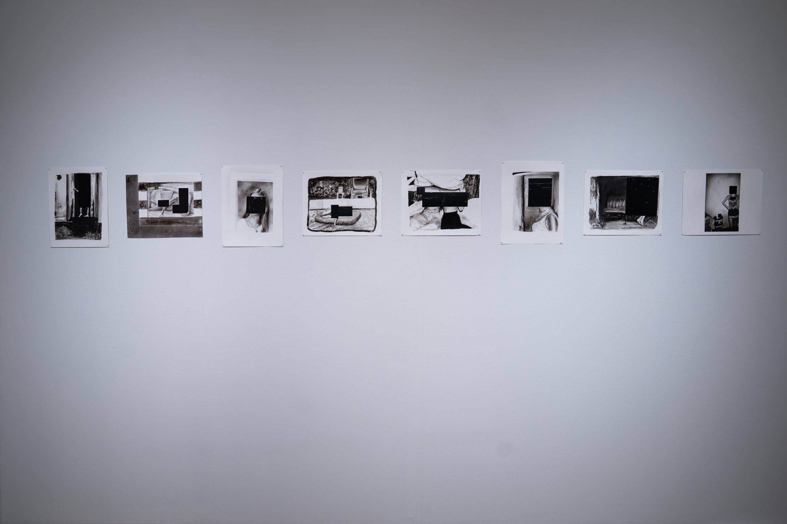 Marta Murray, 
DOJ disclosures, 
2026, 
Ink and acrylic on paper. 
Series of 9 drawings.  
11" x 14" each