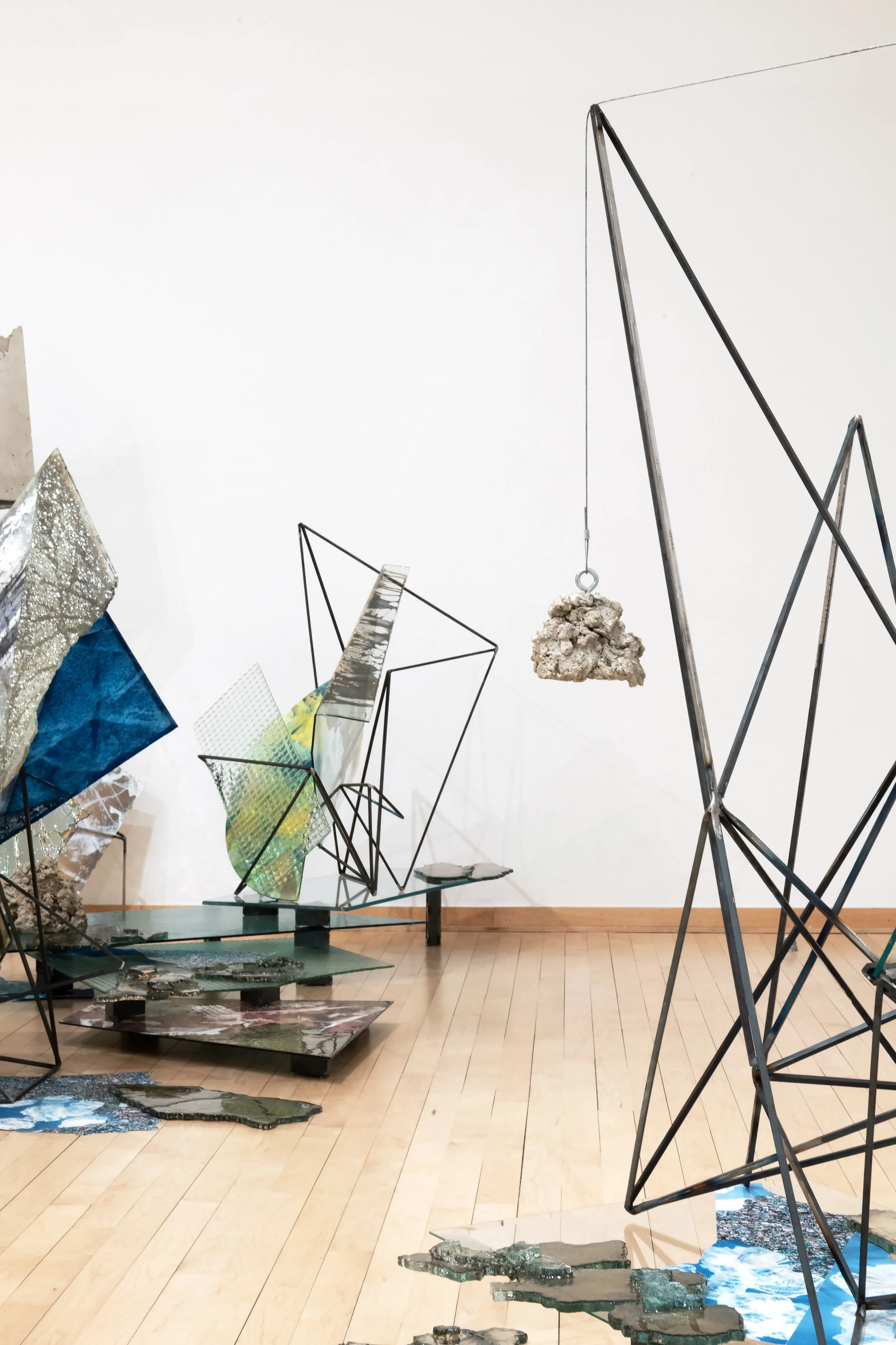 "Speculative Atlas" (detail) 

Installation: Reclaimed glass, silver, steel, concrete, mixed media painting on mylar, cyanotype on paper and silk, archival inkjet print, resin. 

Dimensions variable. Photo Credit: John Carlano
