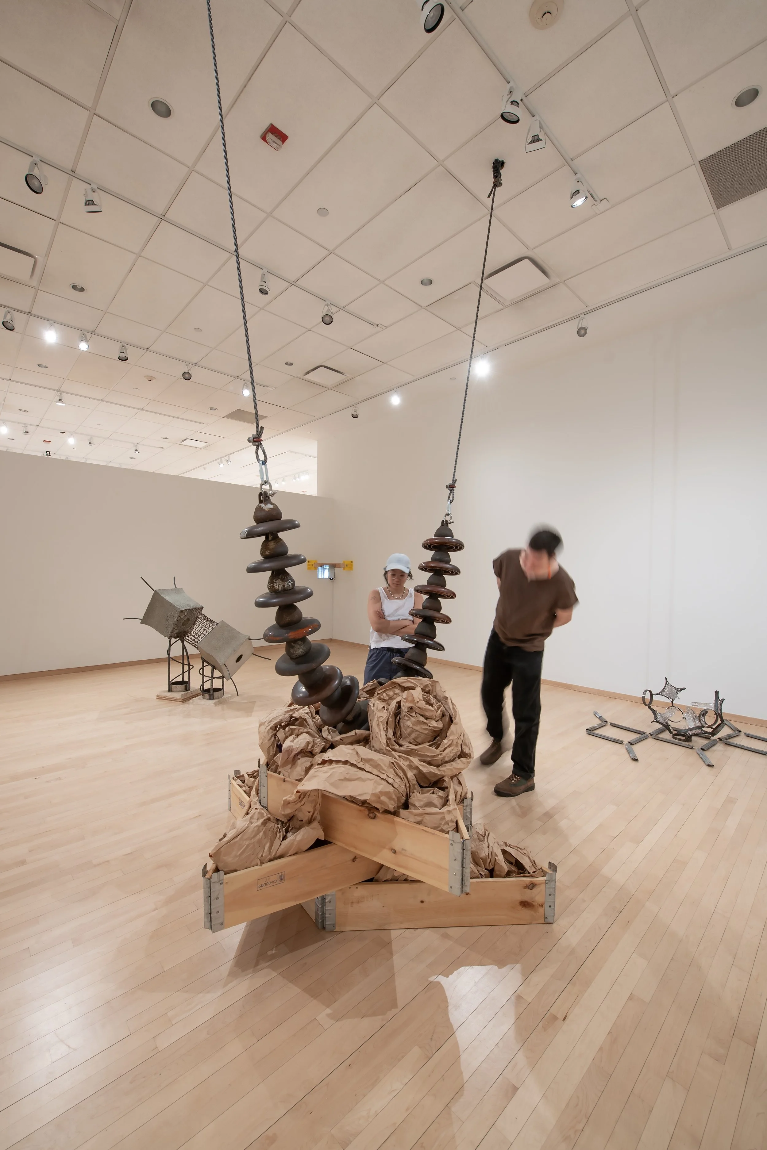 "Dielectric Orientation," 

Porcelain, cast iron, copper, steel, packing paper and wood, 

73”x84”x84”, 

Photo Credit: Johno Carlano 