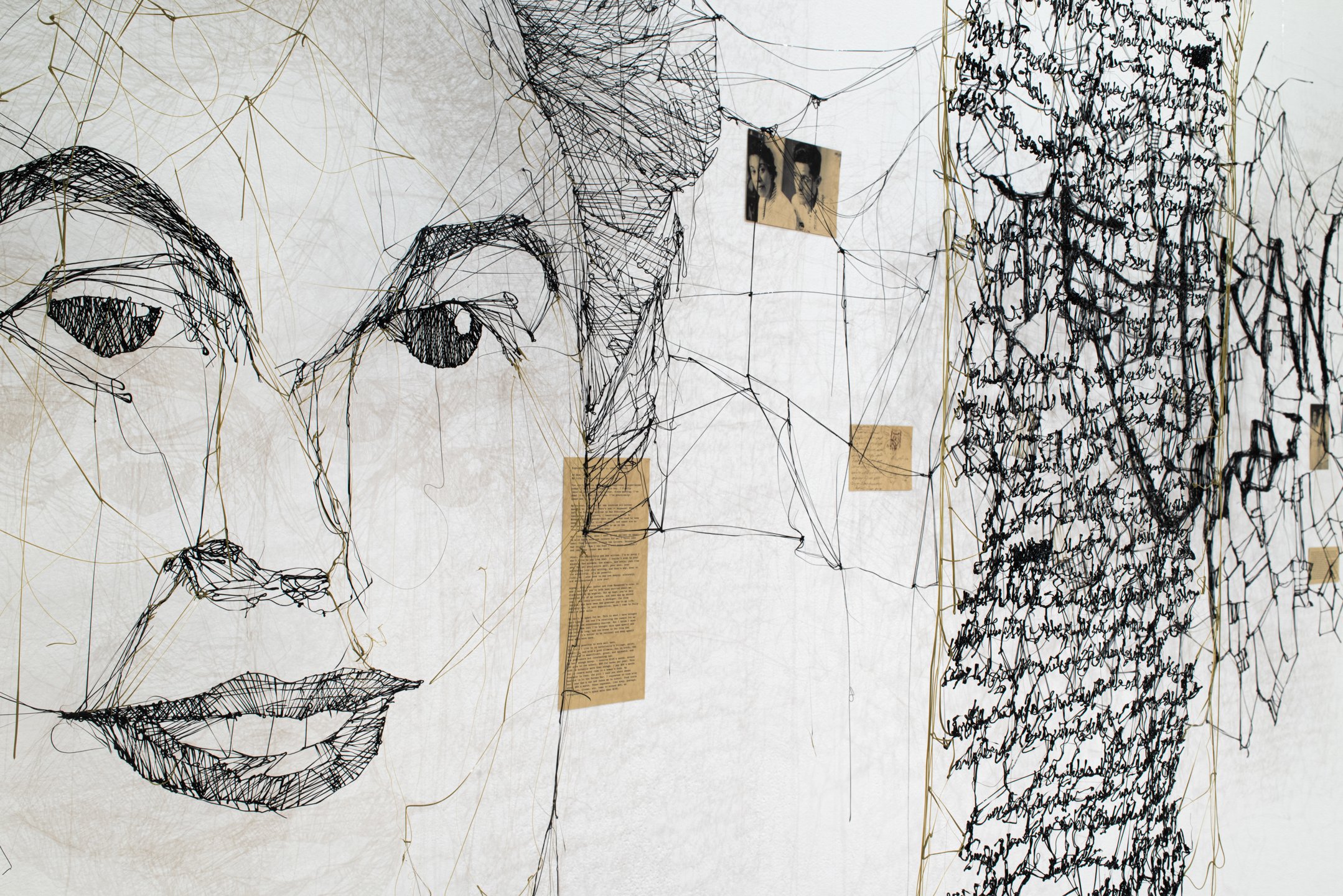 “Letters of Simin and Jalal” (detail)
PLA filament, paper. 100” x 140”
Photo credit: Neighboring States