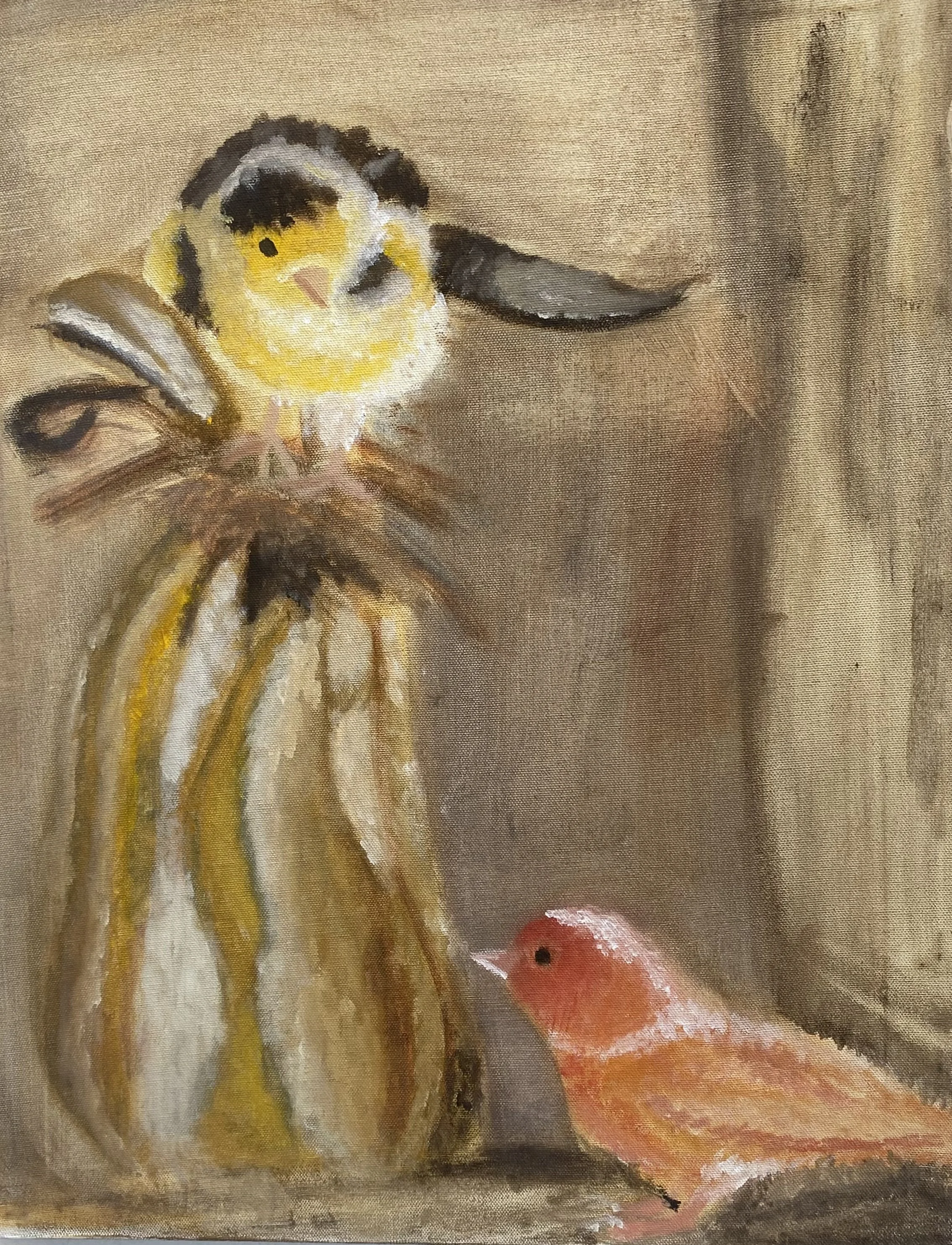 "Two Birds" 2024, Oil on canvas, 24” x 18” 